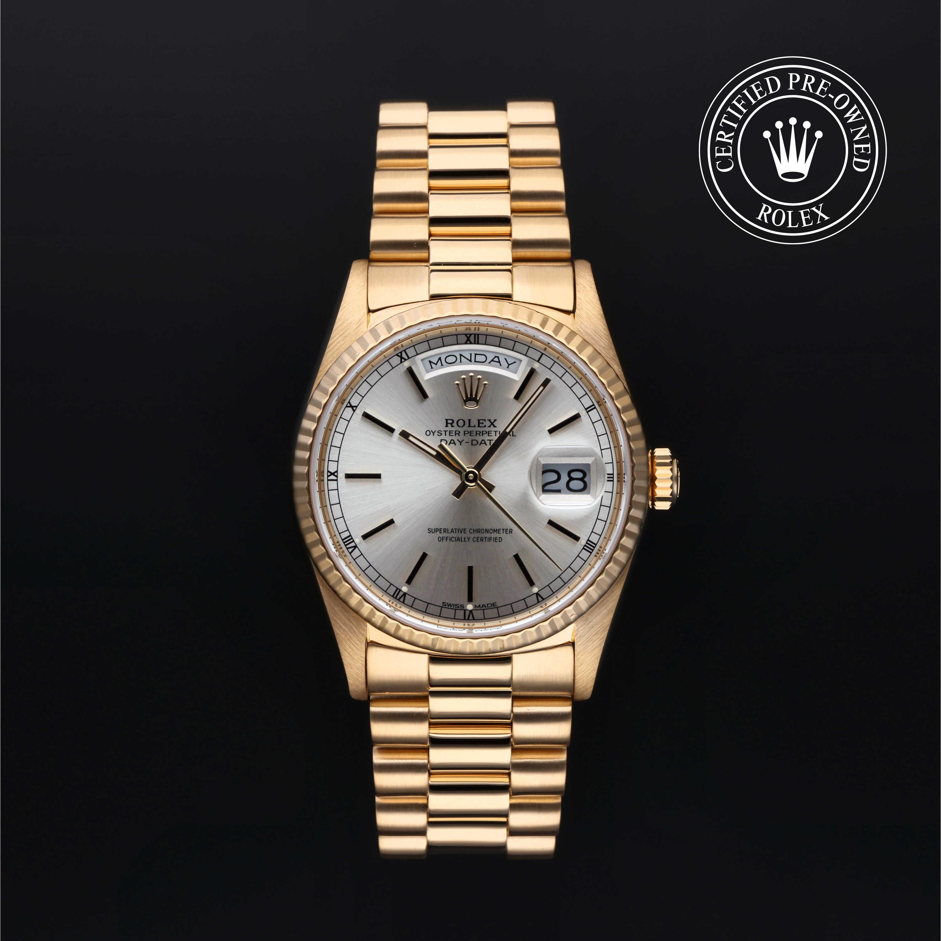 Rolex Certified Pre-Owned Oyster Perpetual Day-Date 36 Silver Dial Watch - M18238-0032