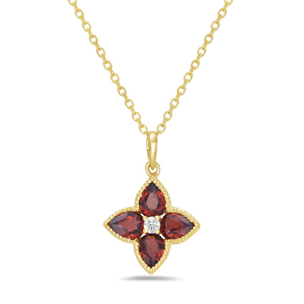 Bassali  Garnet and Diamond Accent 14k Yellow Gold Flower Pendant Necklace