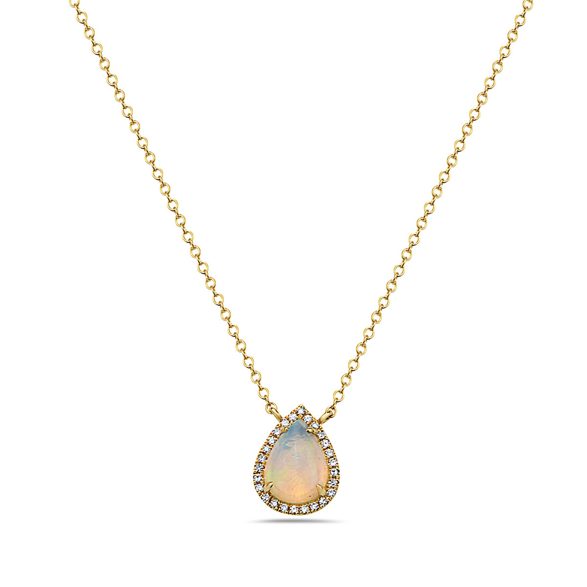 Bassali  Opal and 1/20ctw Diamond 14k Yellow Gold Pendant Necklace