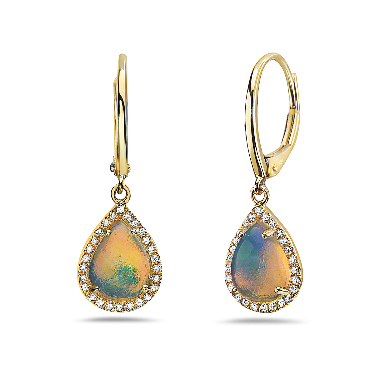Bassali  Opal and 1/8ctw Diamond 14k Yellow Gold Leverback Earrings