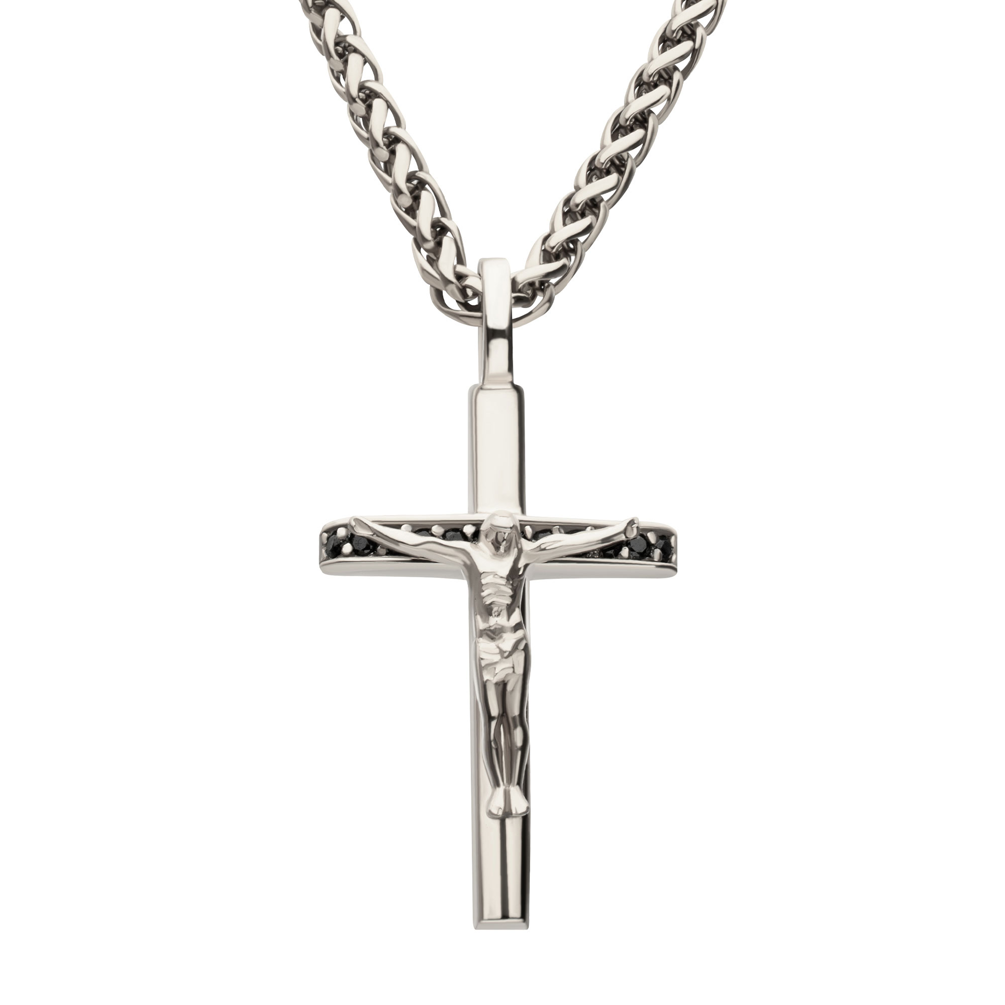 Inox Black Sapphire Stainless Steel Crucifix Pendant Necklace 129$