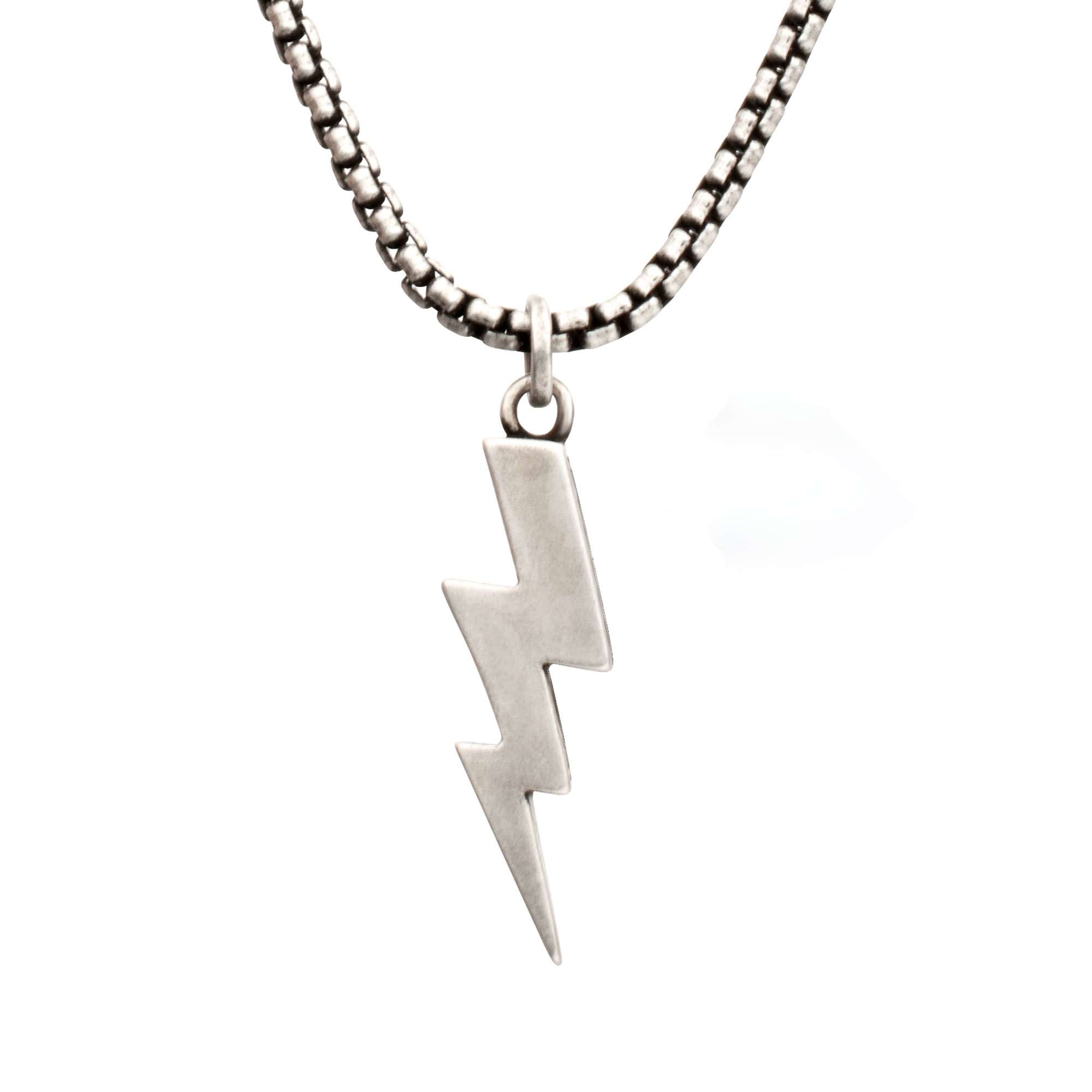 Inox Created White Sapphire Sterling Silver Lightning Bolt Pendant Necklace 399$