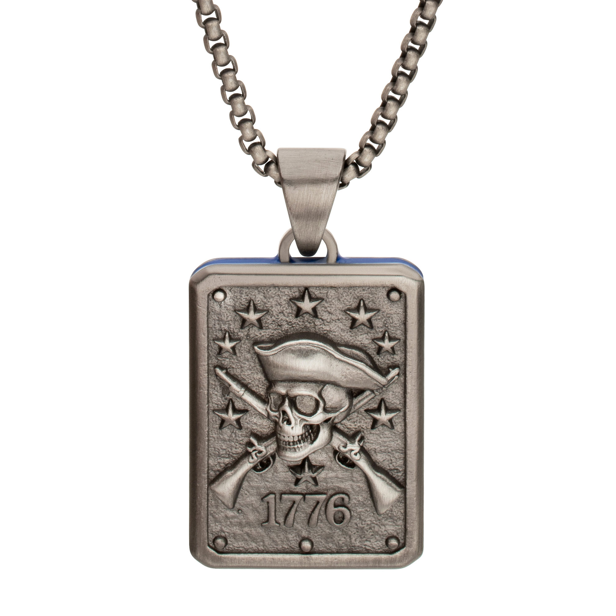 Inox  EST. 1776 Yankee Doodle Flag Profile Stainless Steel Pendant Necklace