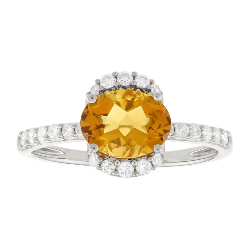 REEDS Women's Oval Citrine And Created White Sapphire Sterling Silver Ring Ring Size 9