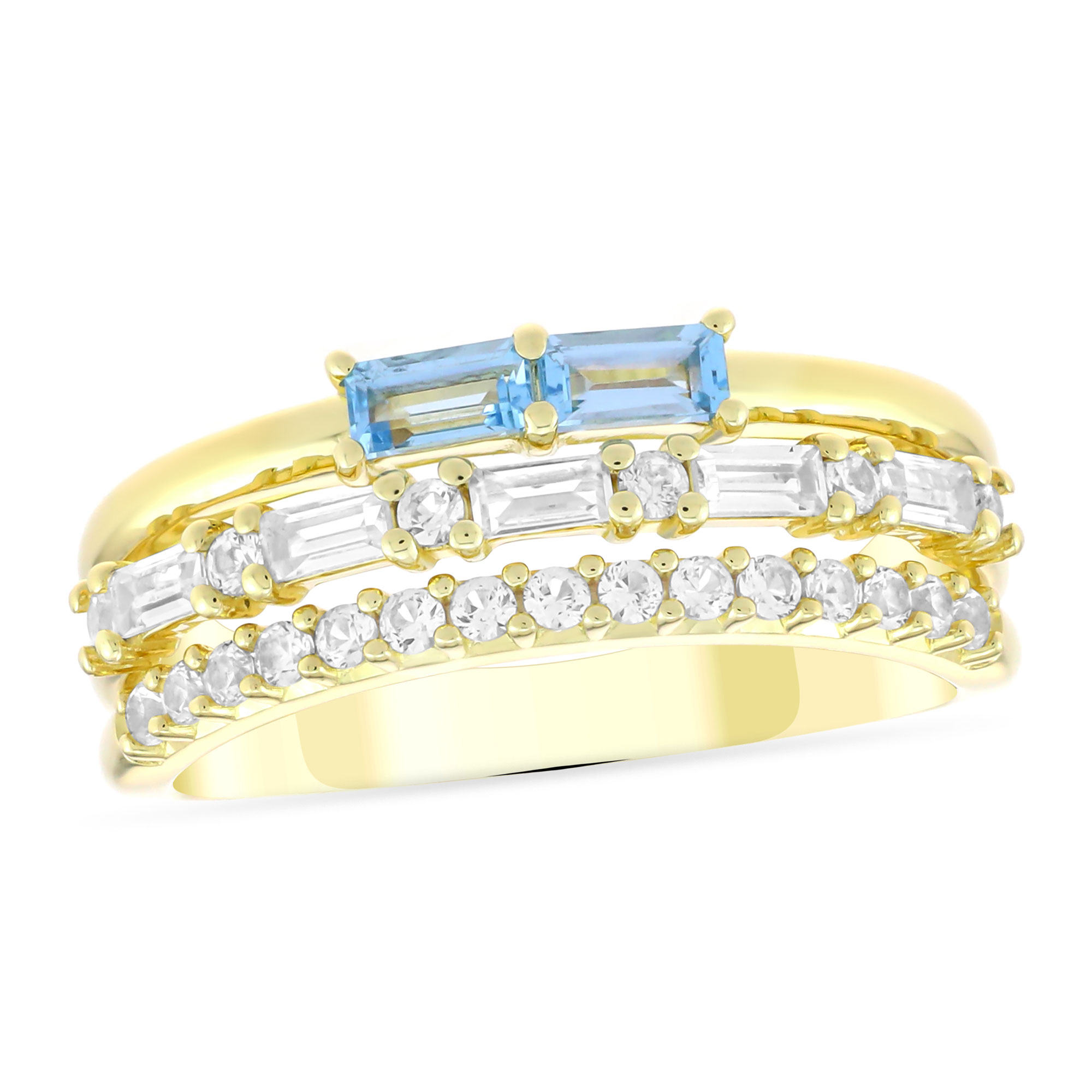REEDS Womens Swiss Blue Topaz And Created White Sapphire 10K Yellow Gold Faux-Stack Ring Ring Size 75 1200$