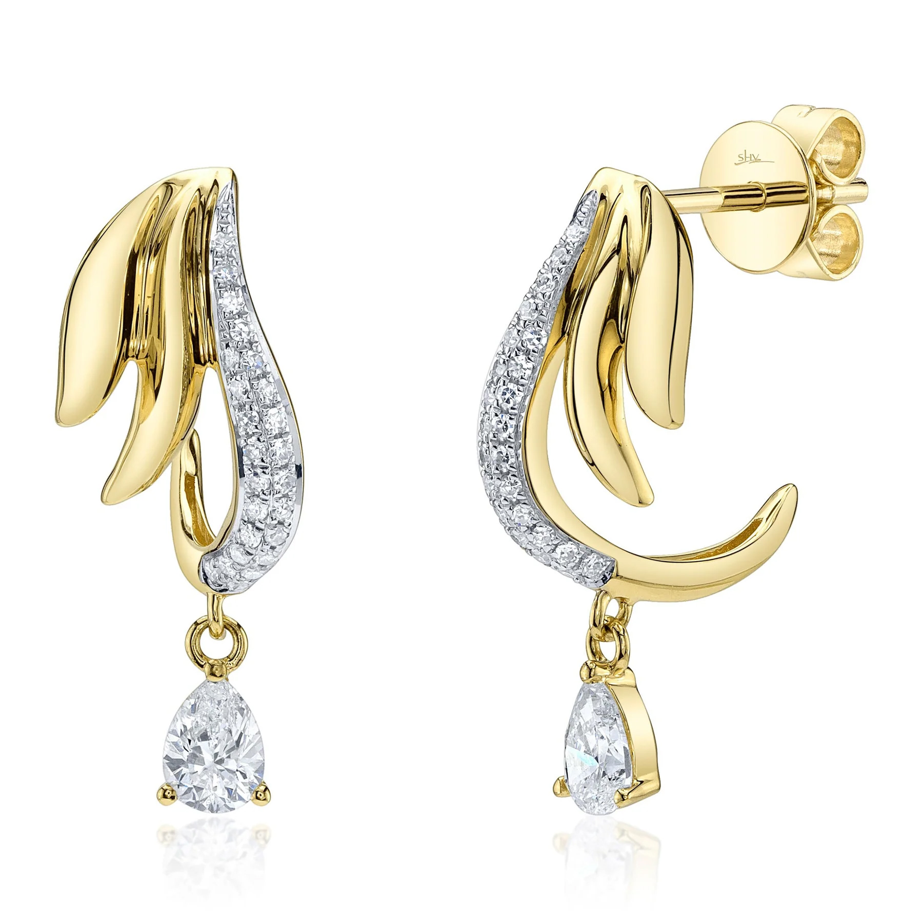 Shy Creation  1/2ctw Pear Diamond 14k Yellow Gold Earrings