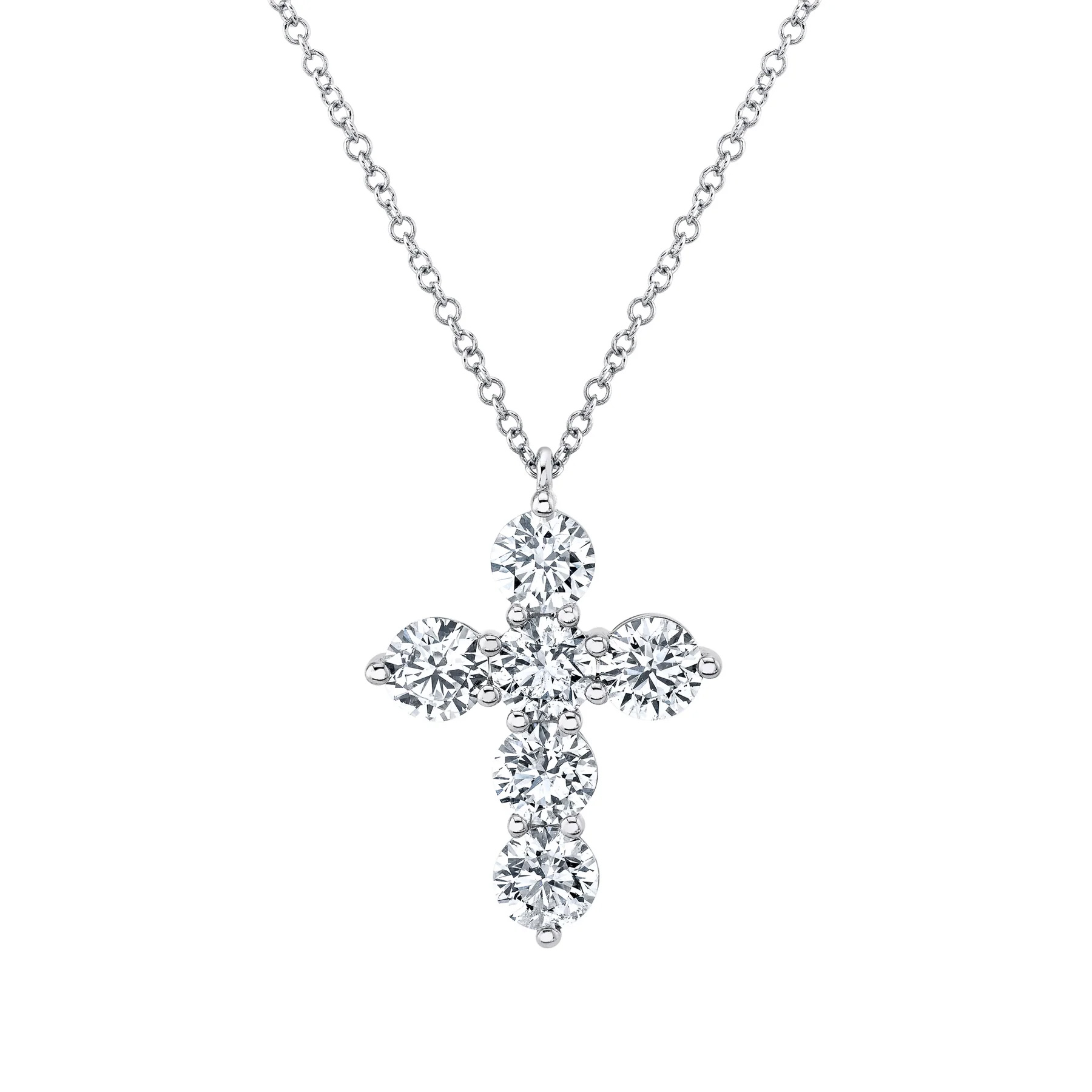 Shy Creation  2 1/4ctw Diamond 14k White Gold Cross Pendant Necklace