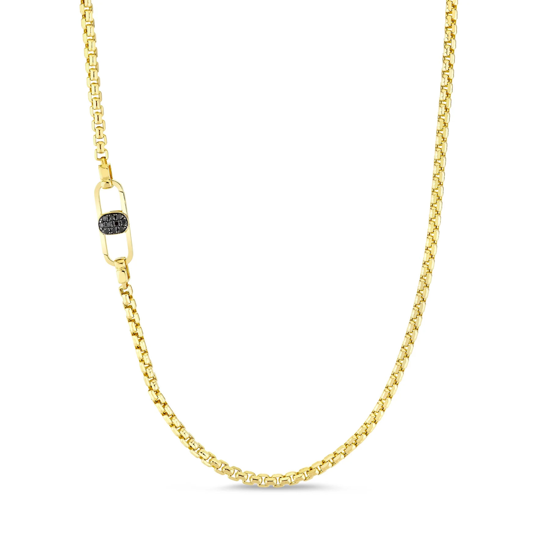 Shy Creation Men's  1/5ctw Black Diamond 14k Yellow Gold 3.4mm Box Chain Necklace