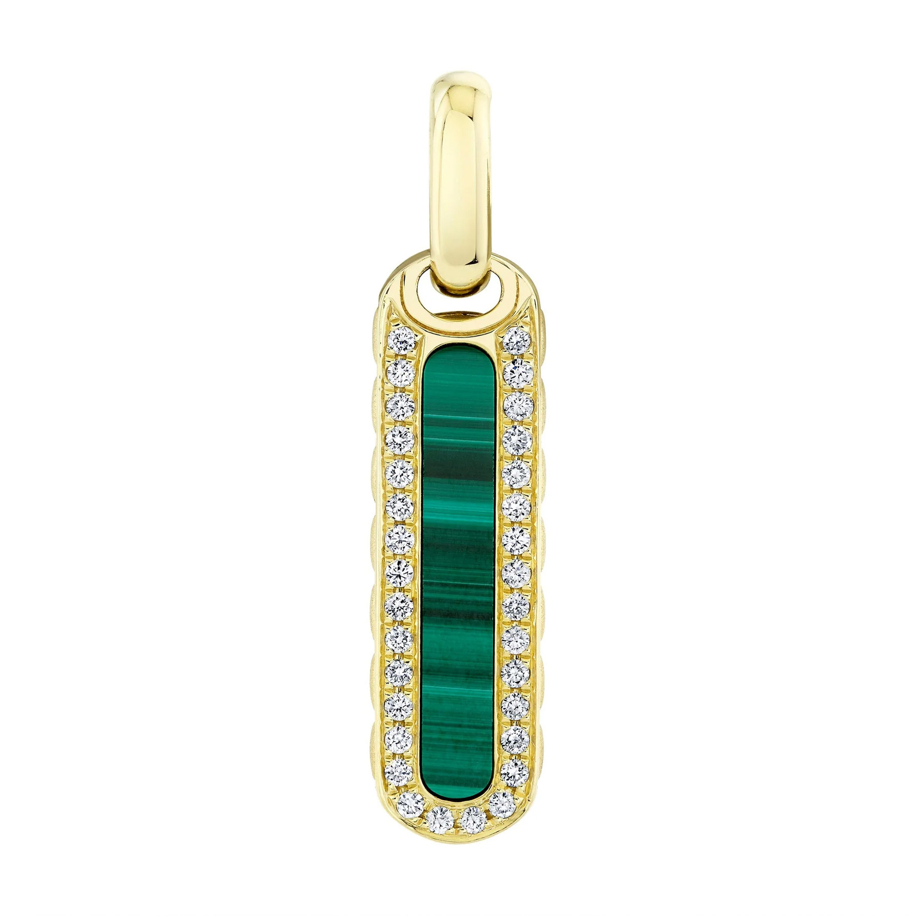 Shy Creation Men's  Malachite and 1/5ctw Diamond 14k Yellow Gold Bar Dog Tag Pendant
