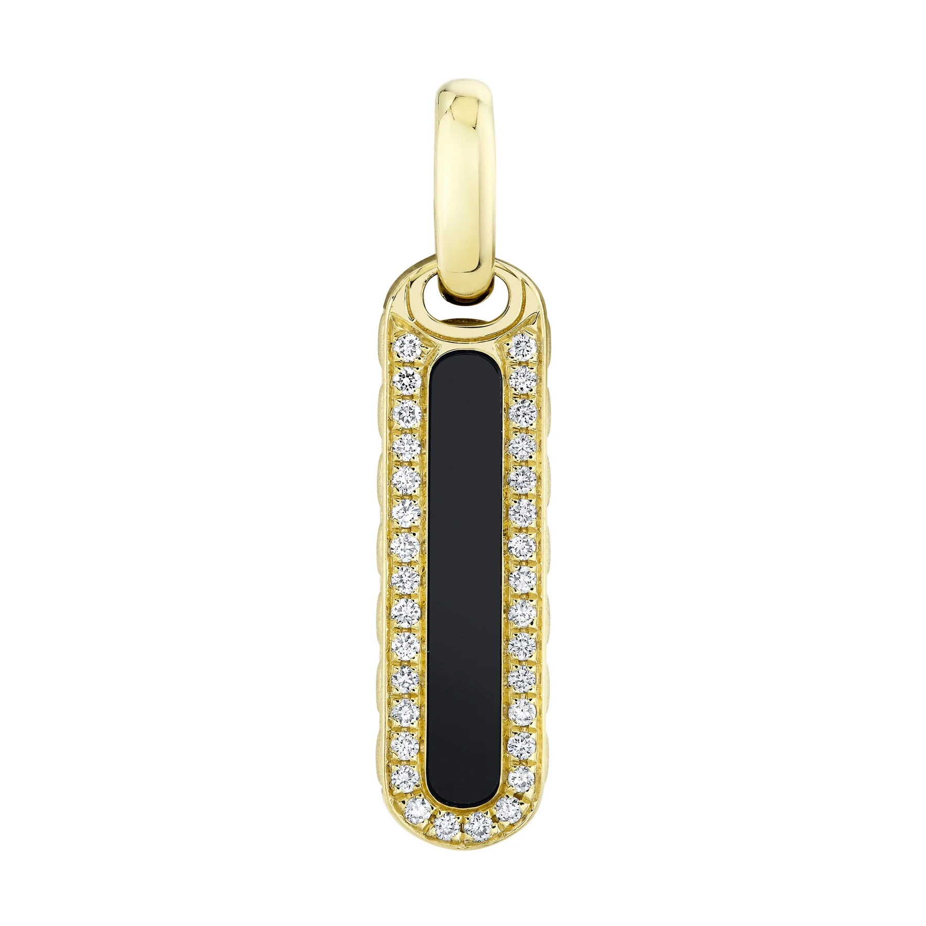Shy Creation Men's  Black Onyx and 1/5ctw Diamond 14k Yellow Gold Bar Dog Tag Pendant
