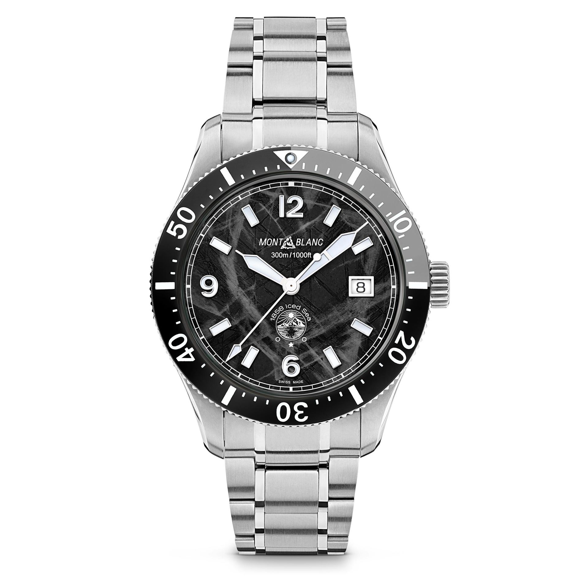 Montblanc PreOwned Previously Owned Montblanc 1858 Iced Sea Automatic Date Black Dial Stainless Steel Watch 41mm  129371