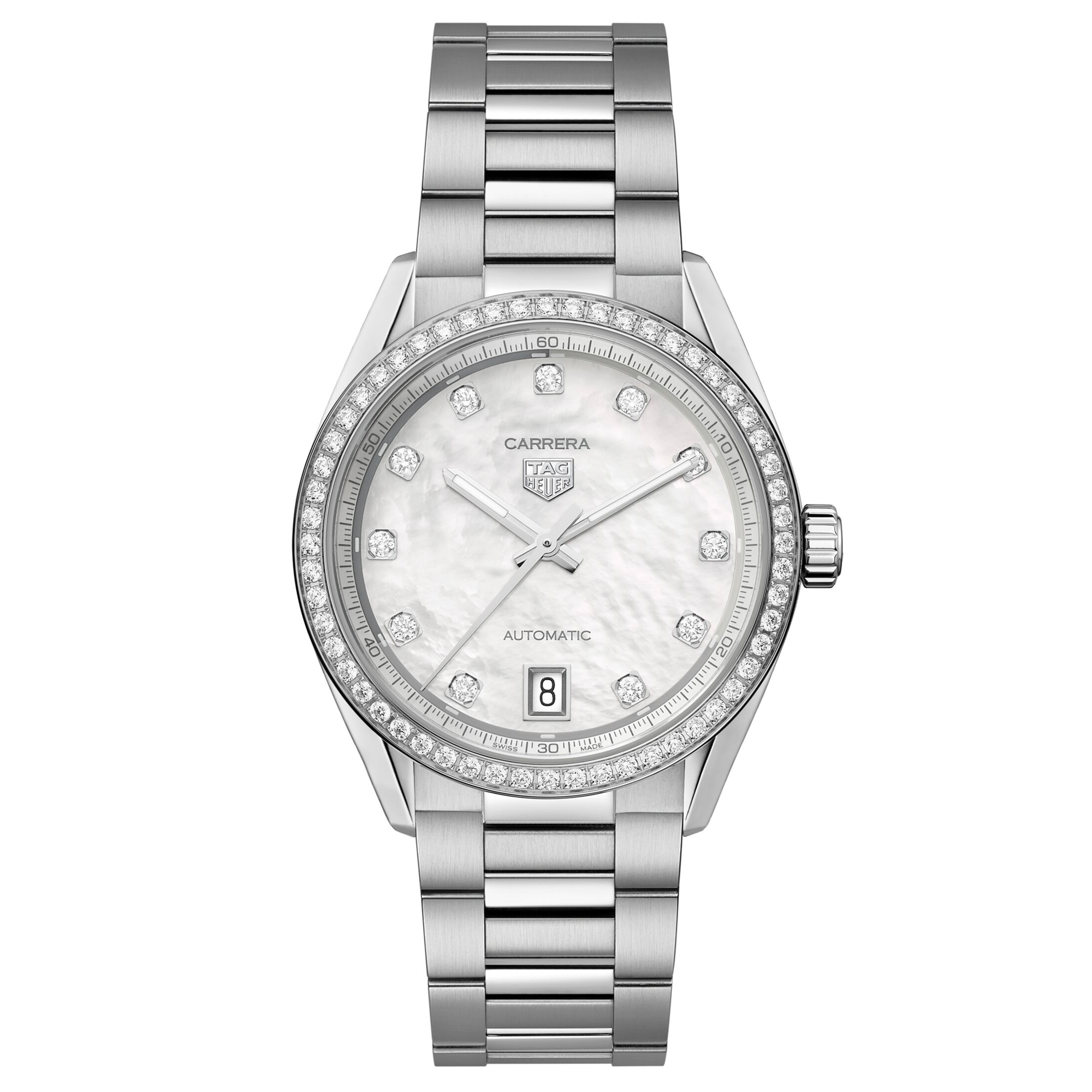 Tag Heuer  CARRERA Date Automatic Diamond MotherofPearl Dial Stainless Steel Watch 36mm  WBN231EBA0001