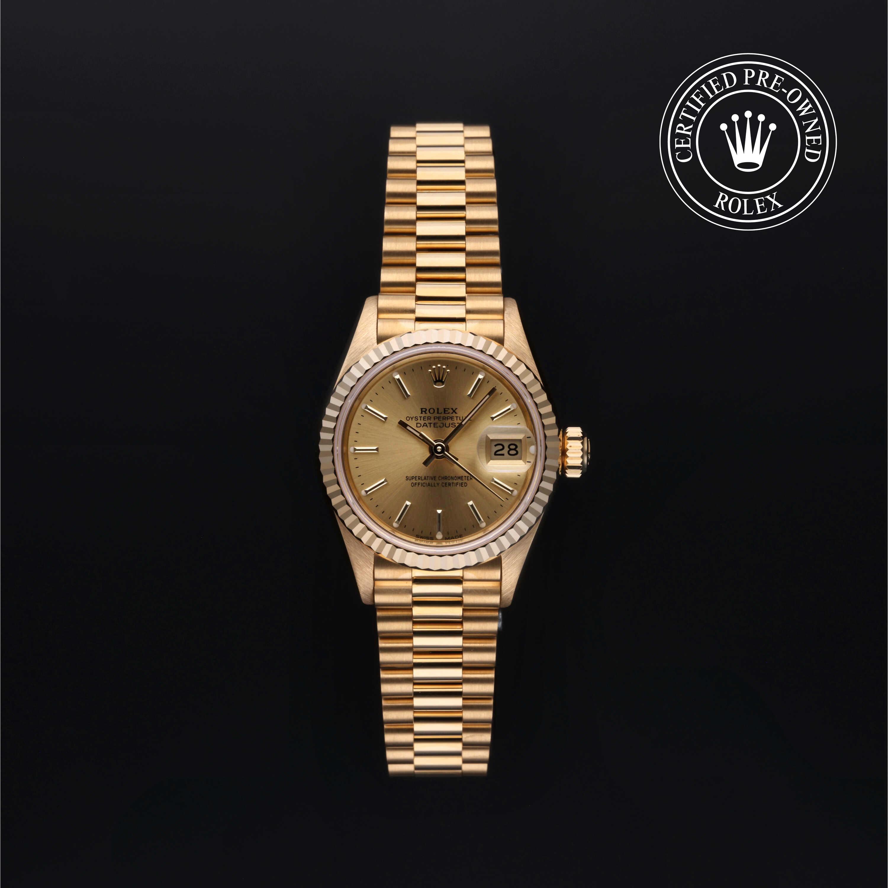Rolex PreOwned Rolex Certified PreOwned Oyster Perpetual LadyDatejust 26 Champagne Dial Watch 26mm 69178 Rolex PreOwned Rolex Certified PreOwned Oyster Perpetual LadyDatejust 26 Champagne Dial Watch 26mm 69178