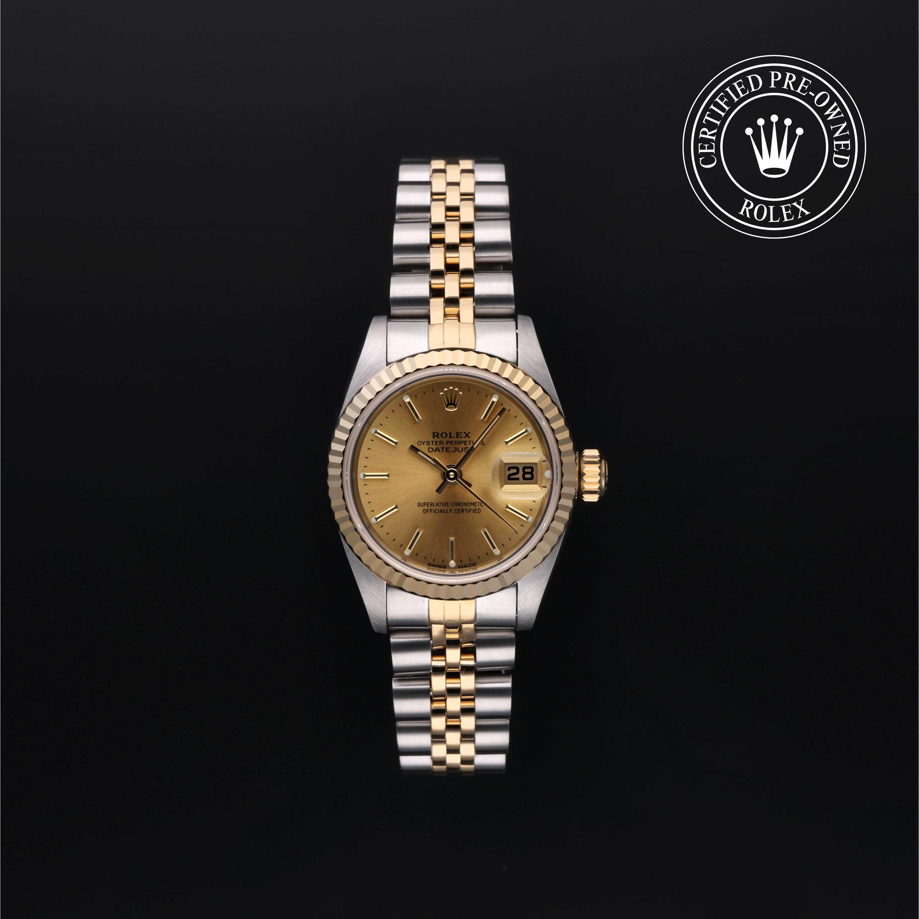 Rolex PreOwned Rolex Certified PreOwned Oyster Perpetual LadyDatejust 26 Champagne Dial Watch 26mm 69173 Rolex PreOwned Rolex Certified PreOwned Oyster Perpetual LadyDatejust 26 Champagne Dial Watch 26mm 69173
