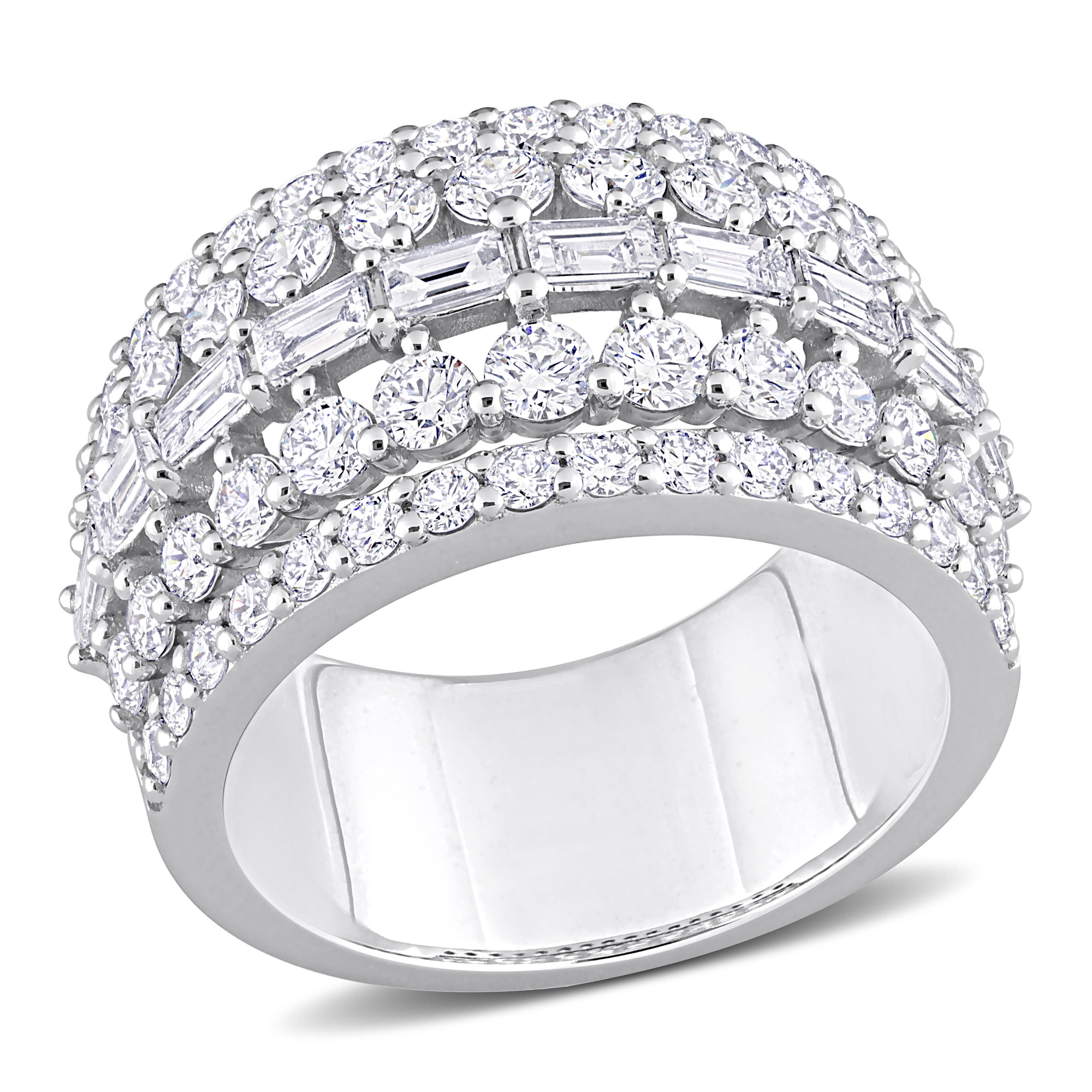2 3/4ctw Parallel Baguette and Round Diamond Multi-Row Semi-Eternity White Gold Ring | Size 9