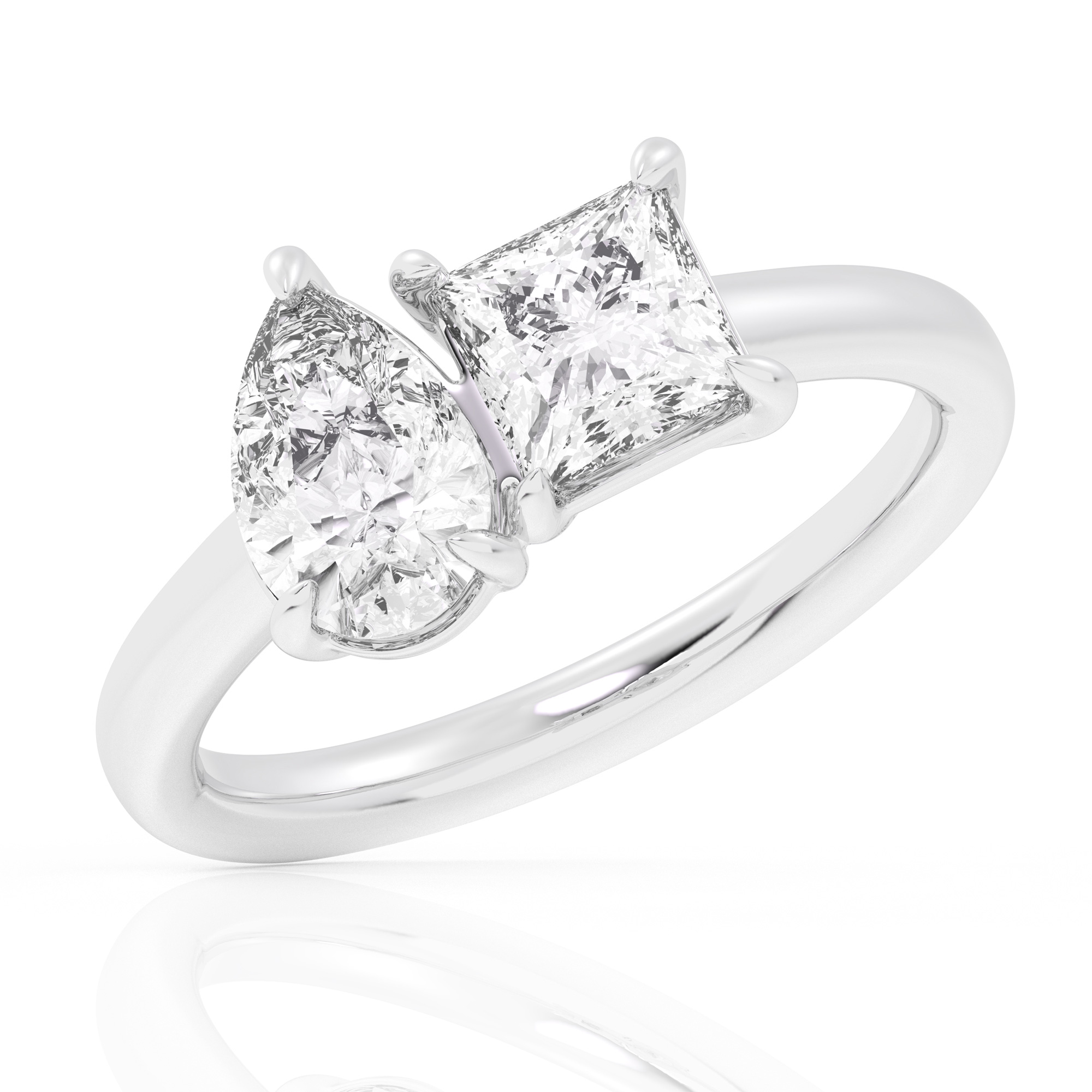 2ctw Pear and Princess Lab Grown Diamond Toi et Moi White Gold Engagement Ring - Size 6