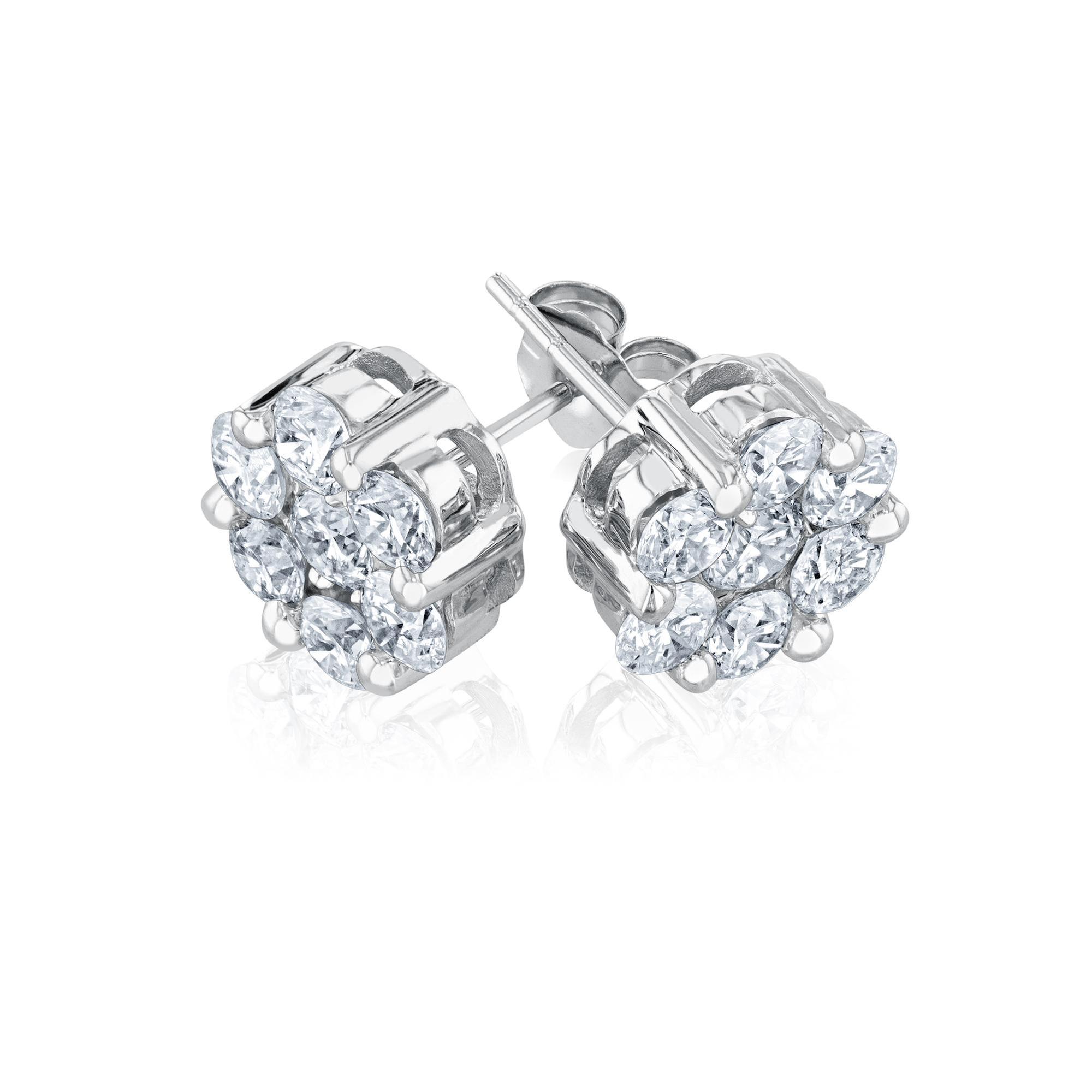 2ctw Round Diamond Composite Flower White Gold Stud Earrings -  REEDS, ER1058A68W