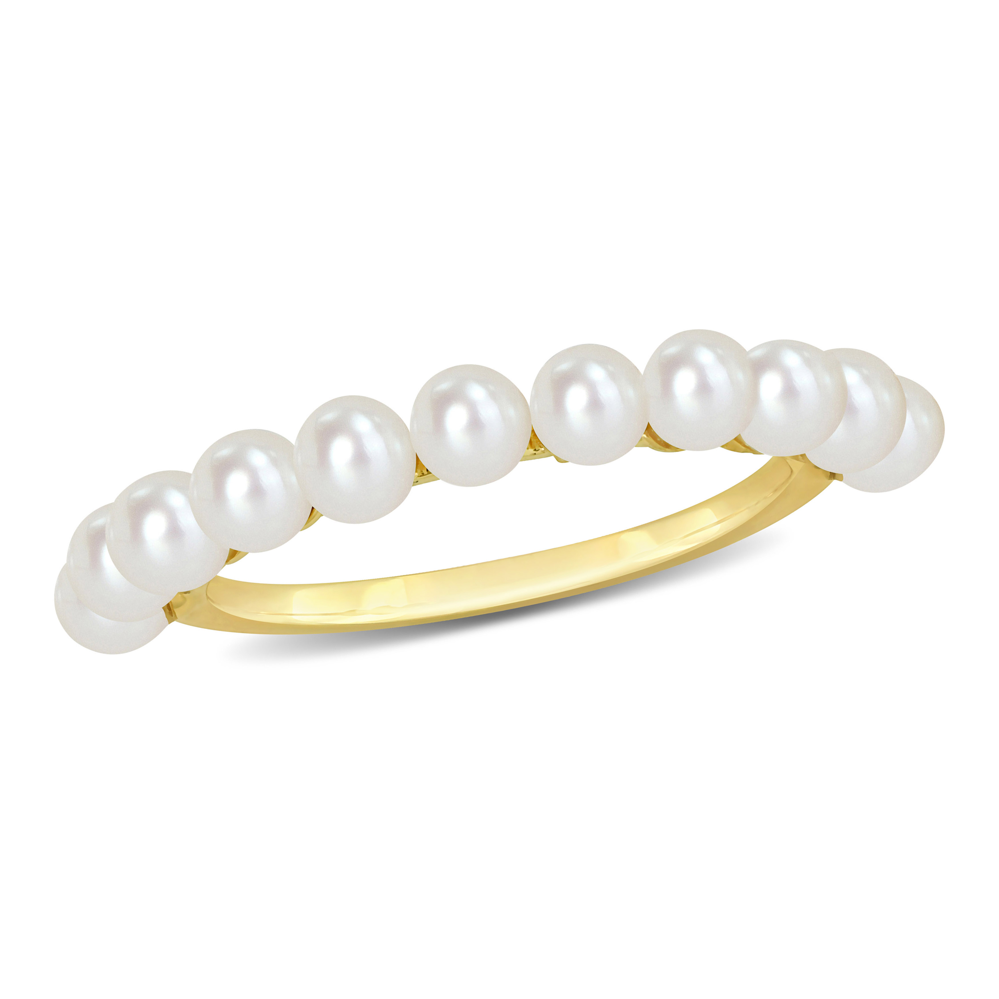 3-3.5mm White Freshwater Cultured Pearl Yellow Gold Band Ring | Size 6