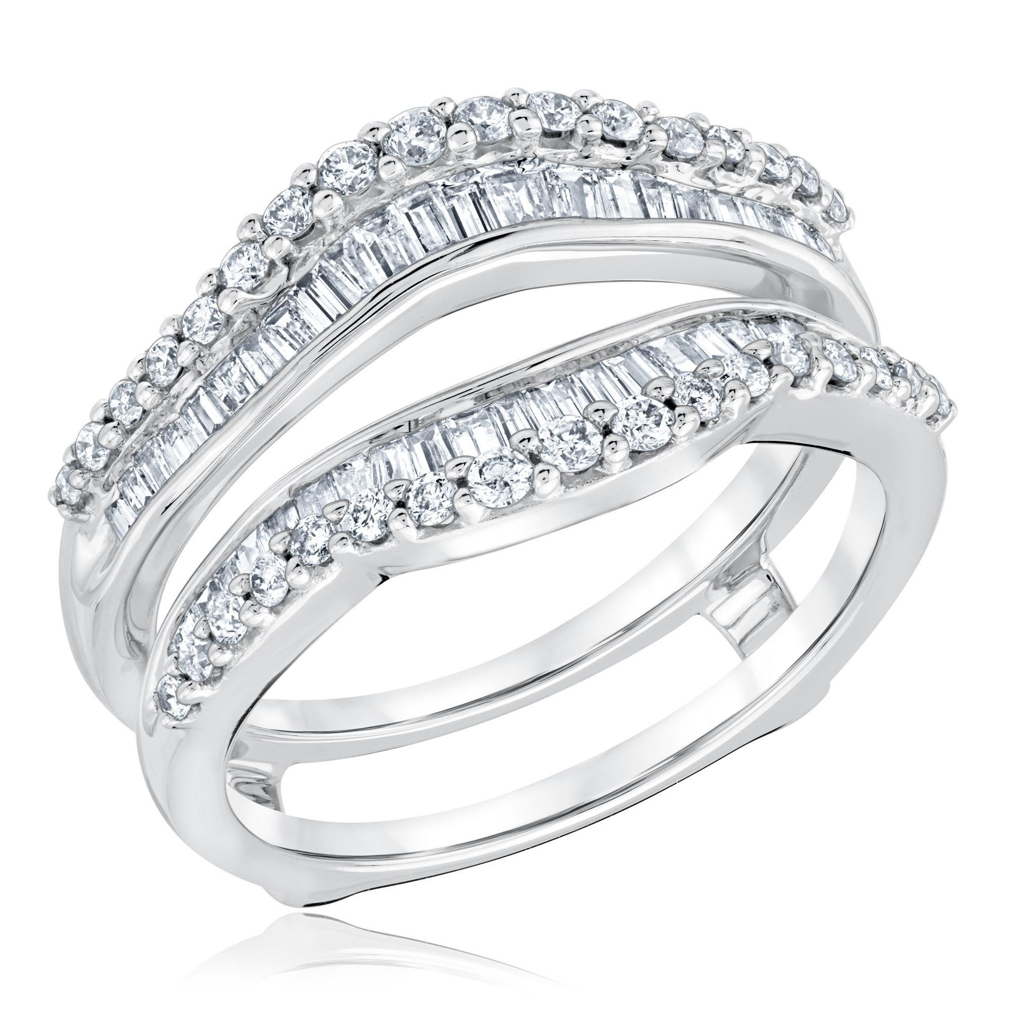 3/4ctw Baguette and Round Diamond White Gold Ring Guard | Embrace