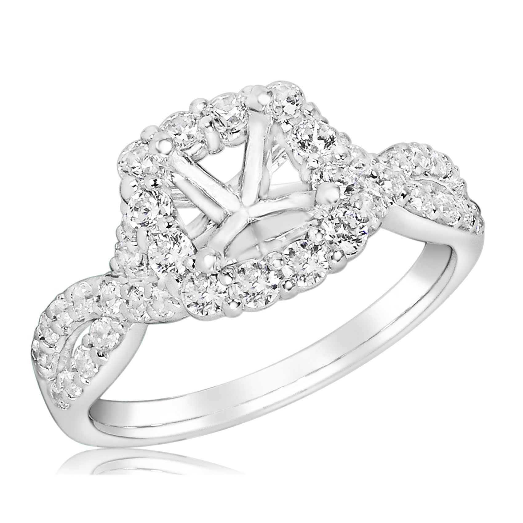 3/4ctw Diamond Cushion Halo Twist White Gold Engagement Ring - Size 8