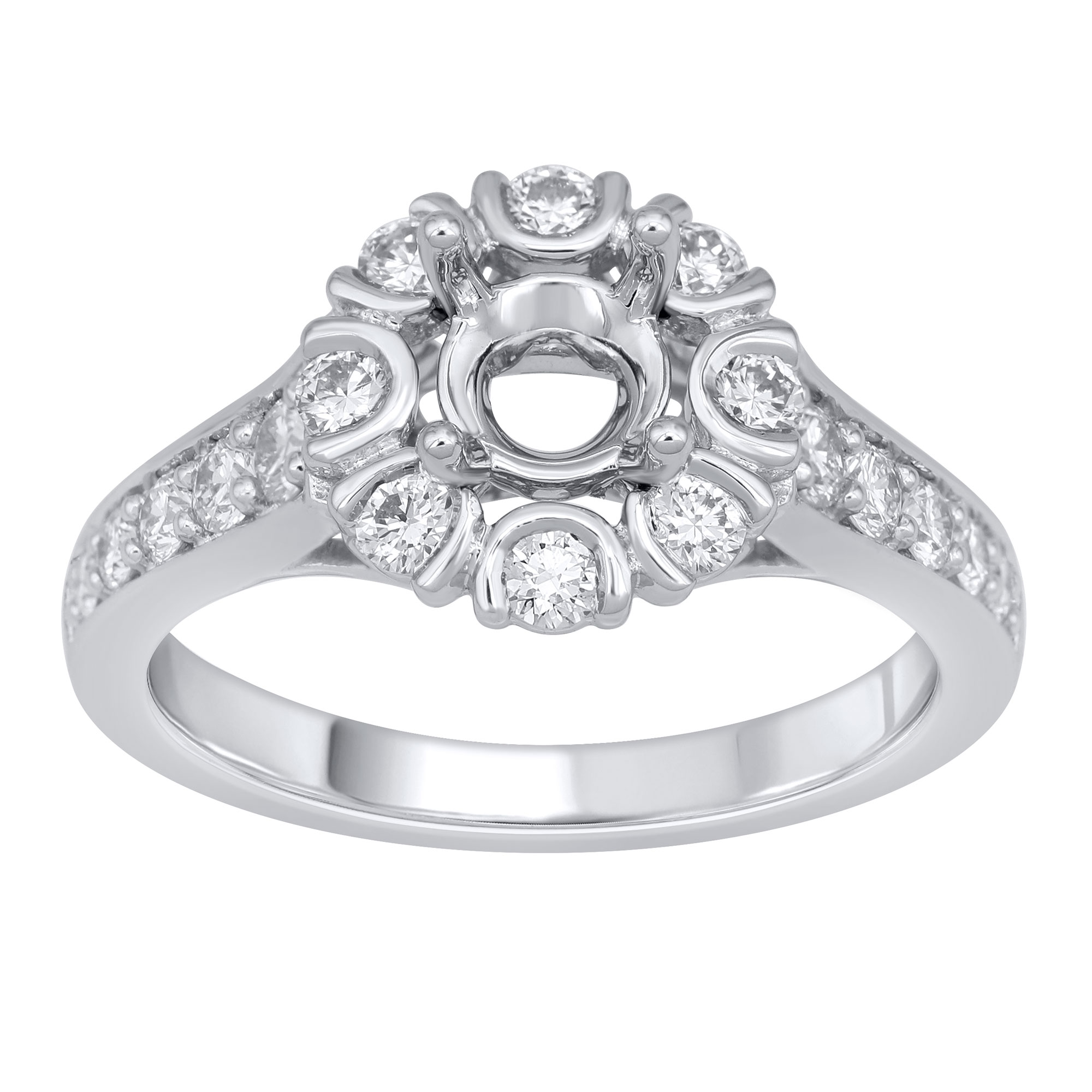 3/4ctw Diamond Halo White Gold Engagement Ring Setting - Design Collection - Size 5