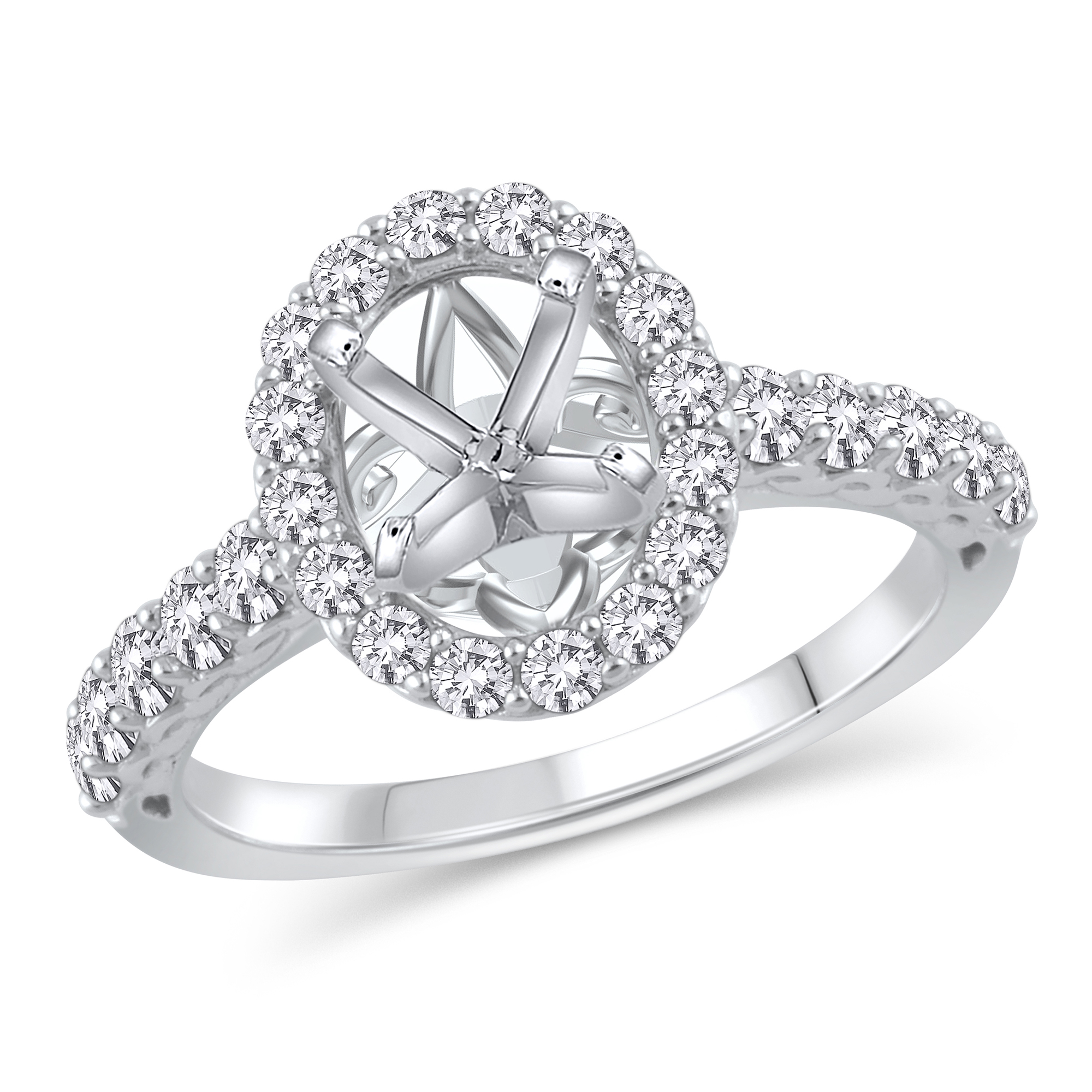 3/4ctw Diamond Oval Halo White Gold Engagement Ring Setting - Des
