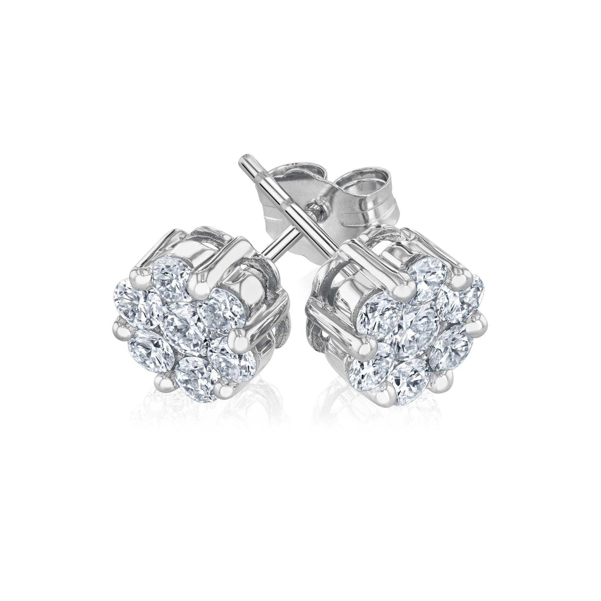 3/4ctw Round Diamond Composite Flower White Gold Stud Earrings -  REEDS, ER1053A68W