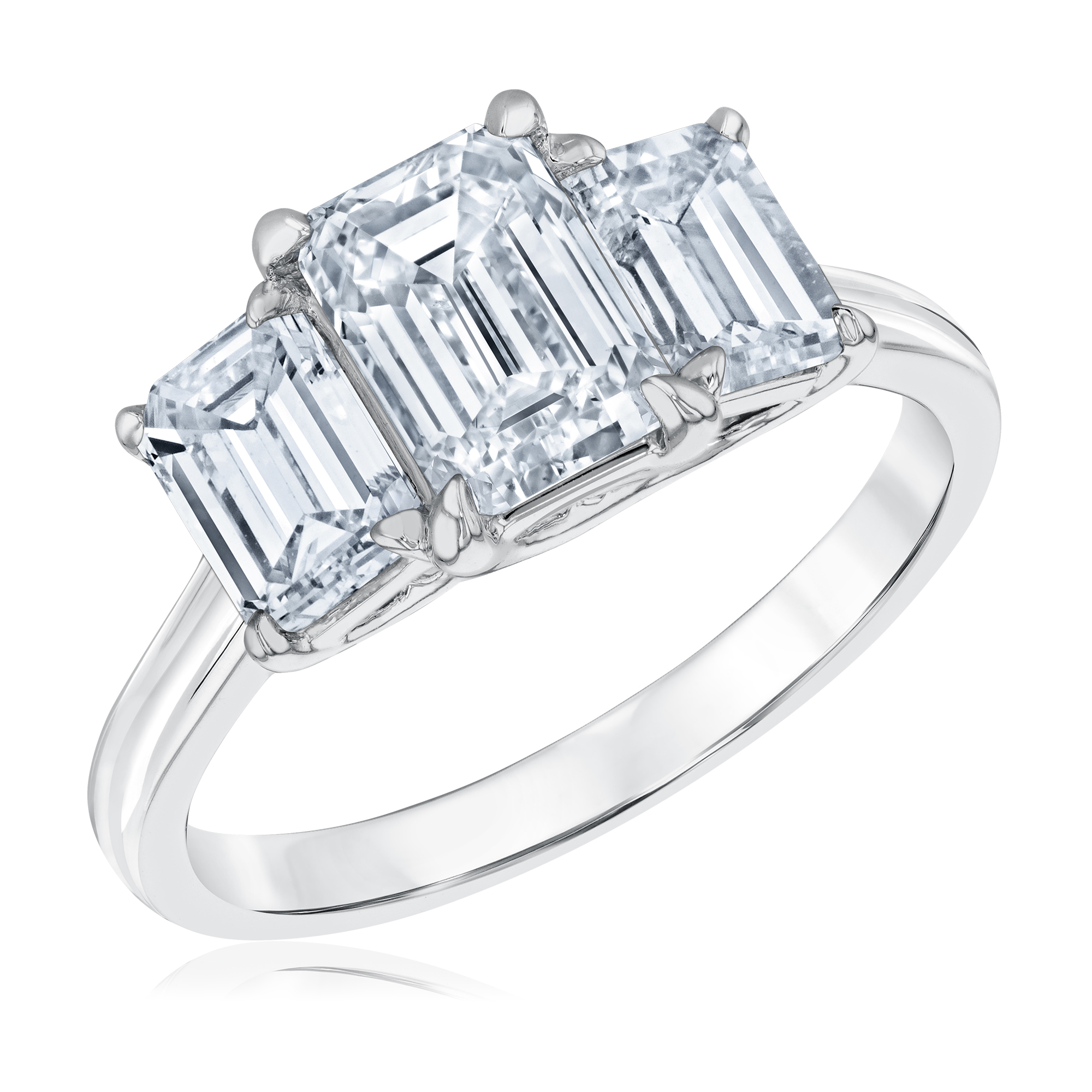 3ctw Emerald Lab Grown Diamond Three-Stone White Gold Engagement Ring