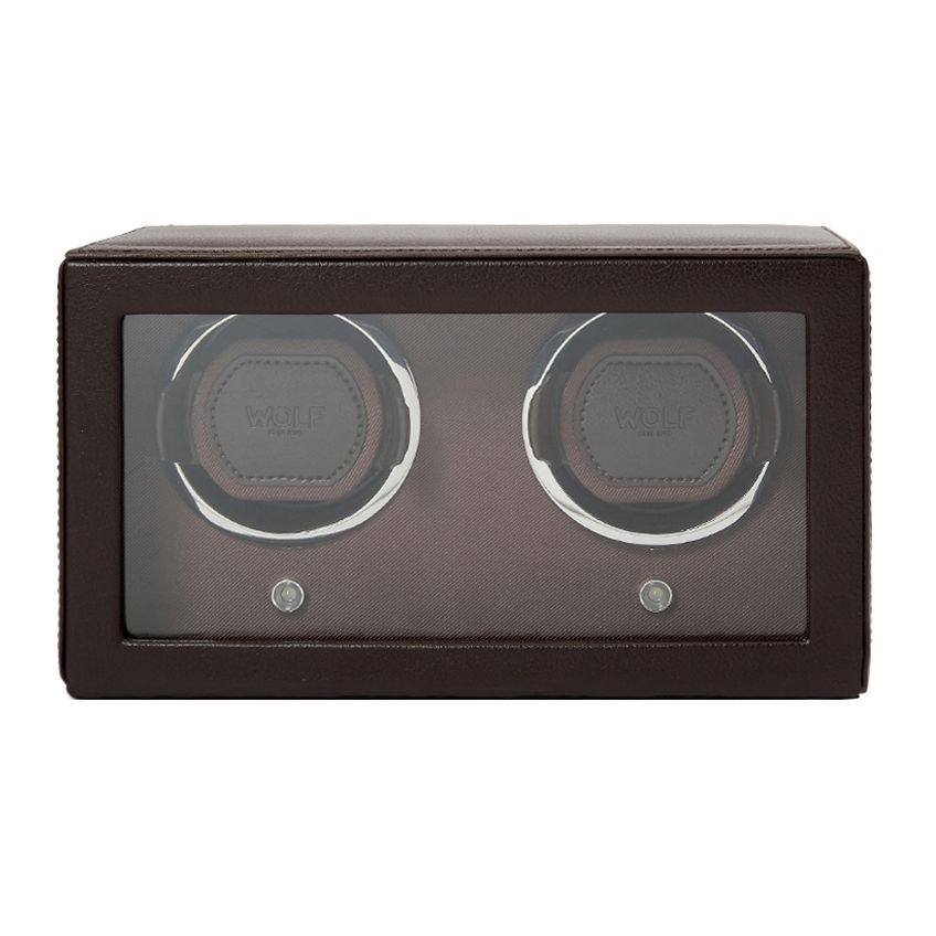 Wolf Cub Brown Double Watch Winder with Cover