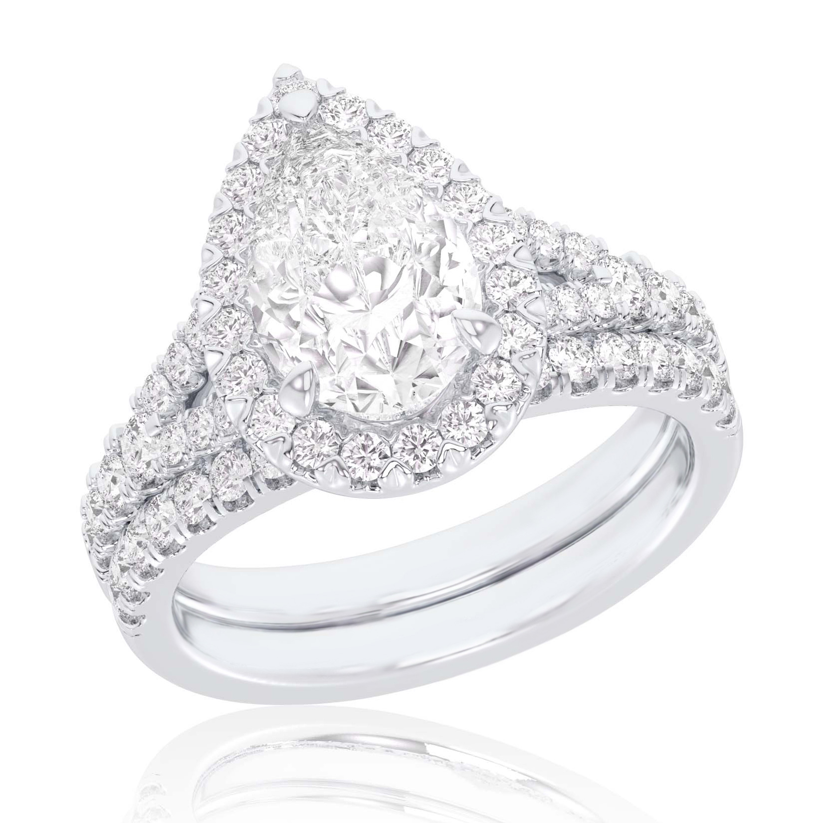 REEDS Women's 4Ctw Pear Lab Grown Diamond Halo White Gold Engagement And Wedding Ring Bridal Set  Ring Size: 5