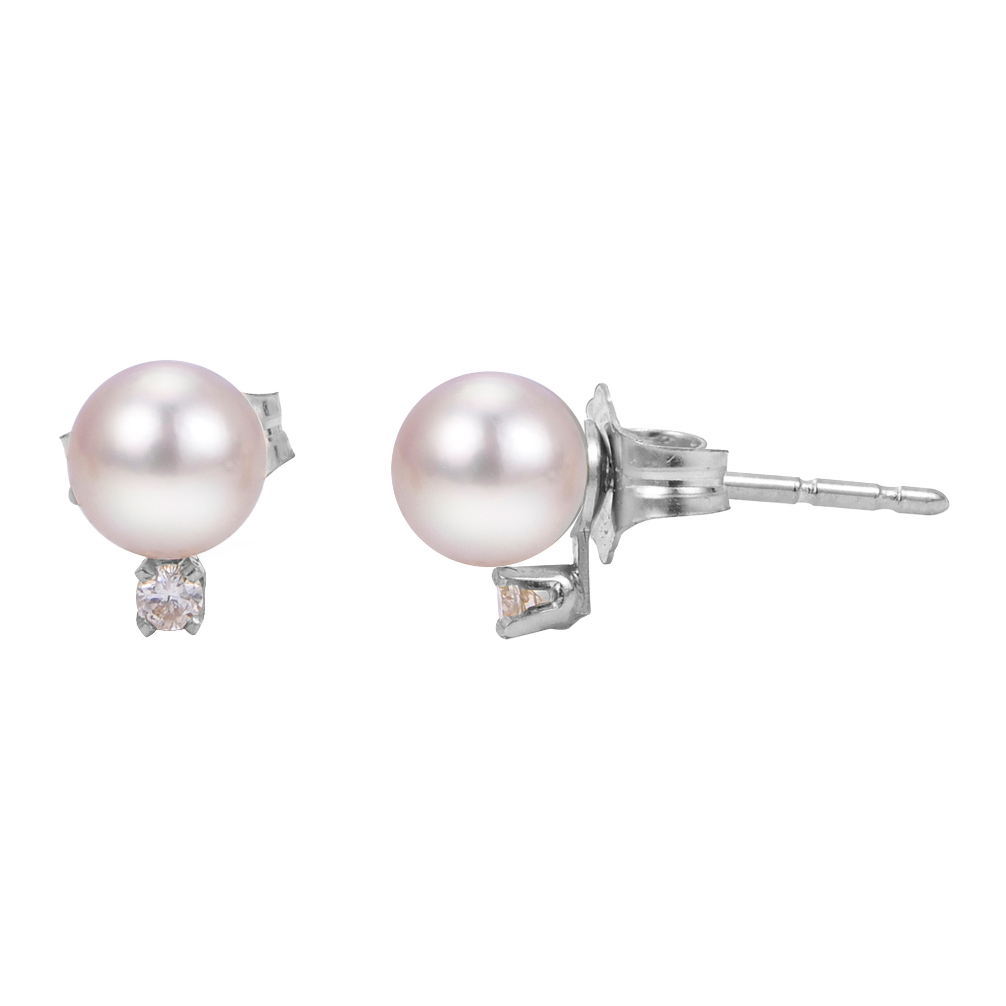5-5.5mm Akoya Cultured Pearl and Diamond Stud Earrings, White Gold 1/20ctw