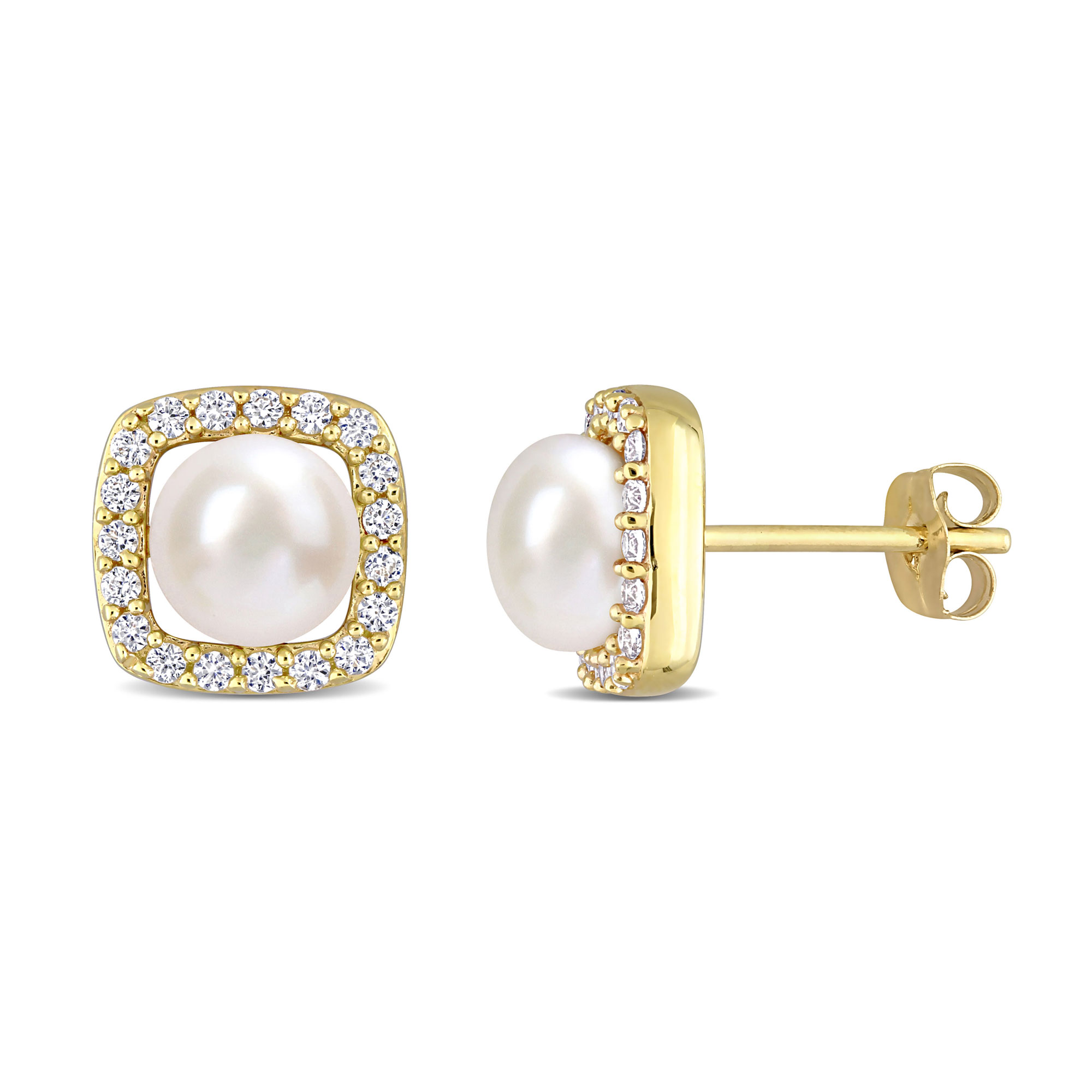 6-6.5mm White Freshwater Cultured Pearl and Created White Sapphir