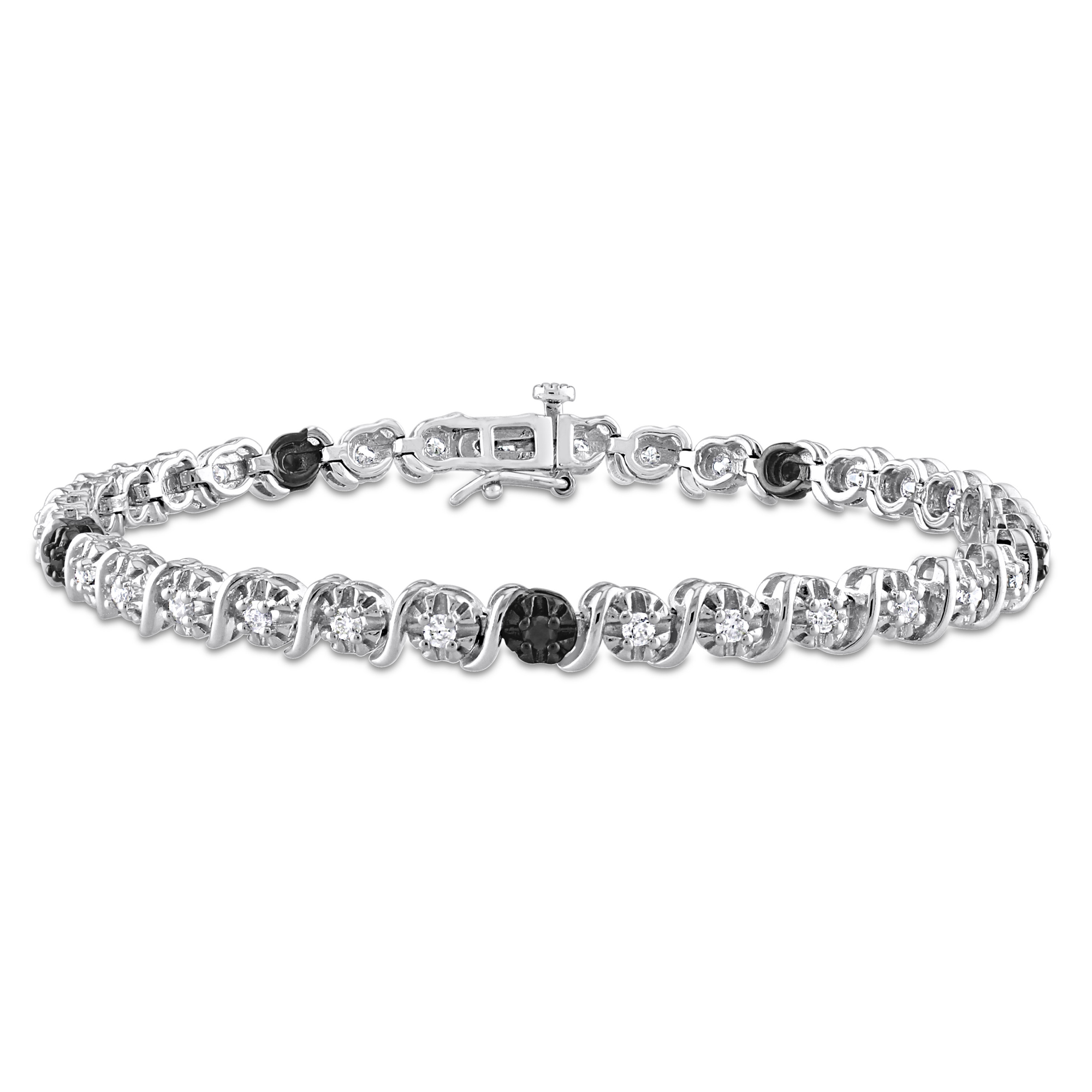7/8ctw Round Diamond and Treated Black Diamond Sterling Silver Br