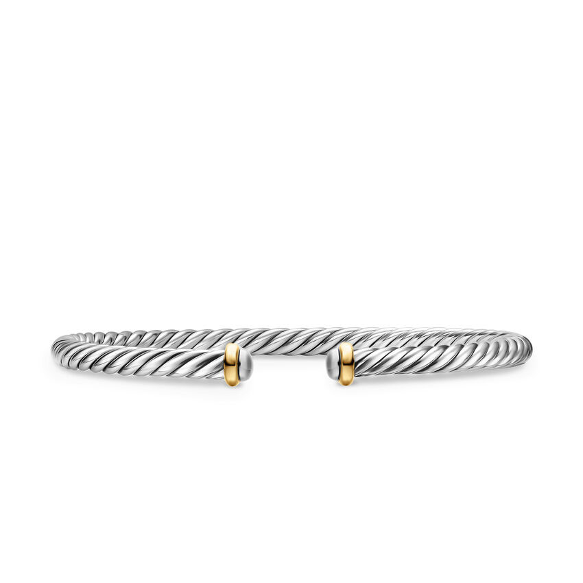 David Yurman Cable Flex Bracelet in Sterling Silver with 14K Yellow Gold 4mm - Small