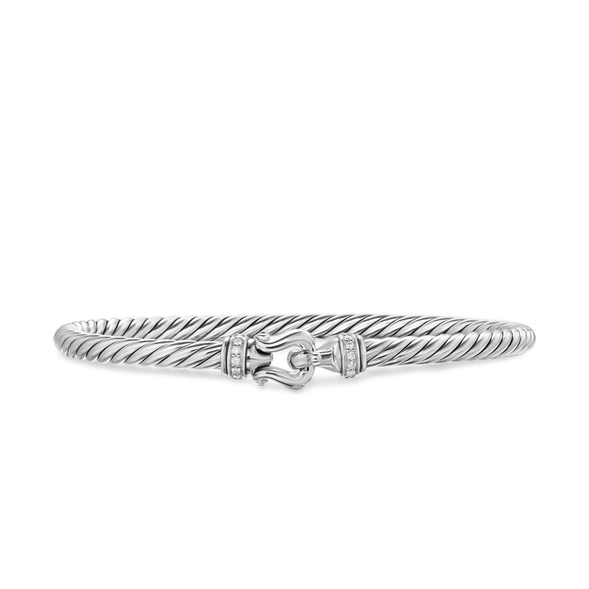 David Yurman Cable Flex Buckle Bracelet in Sterling Silver with Diamonds 4mm - Medium