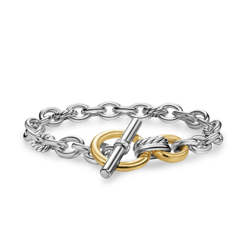 David Yurman  DY Mercer Toggle Chain Bracelet in Sterling Silver with 18K Yellow Gold and Diamonds  8mm - Large