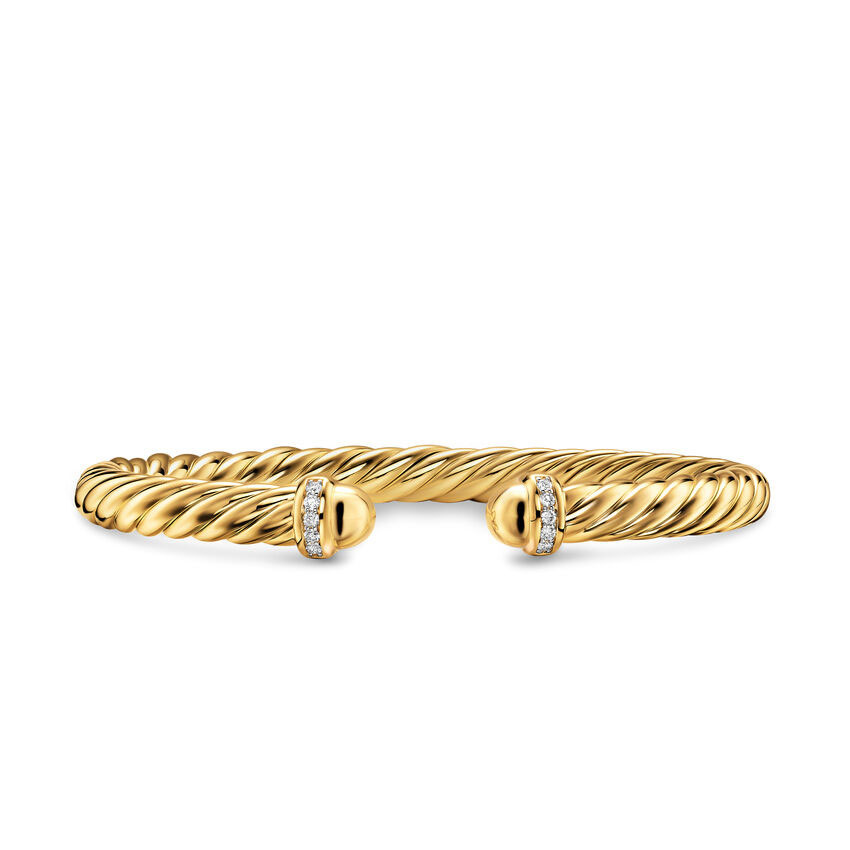David Yurman Cablespira Flex Bracelet in 18K Yellow Gold with Gold Domes and Diamonds 6mm - Medium