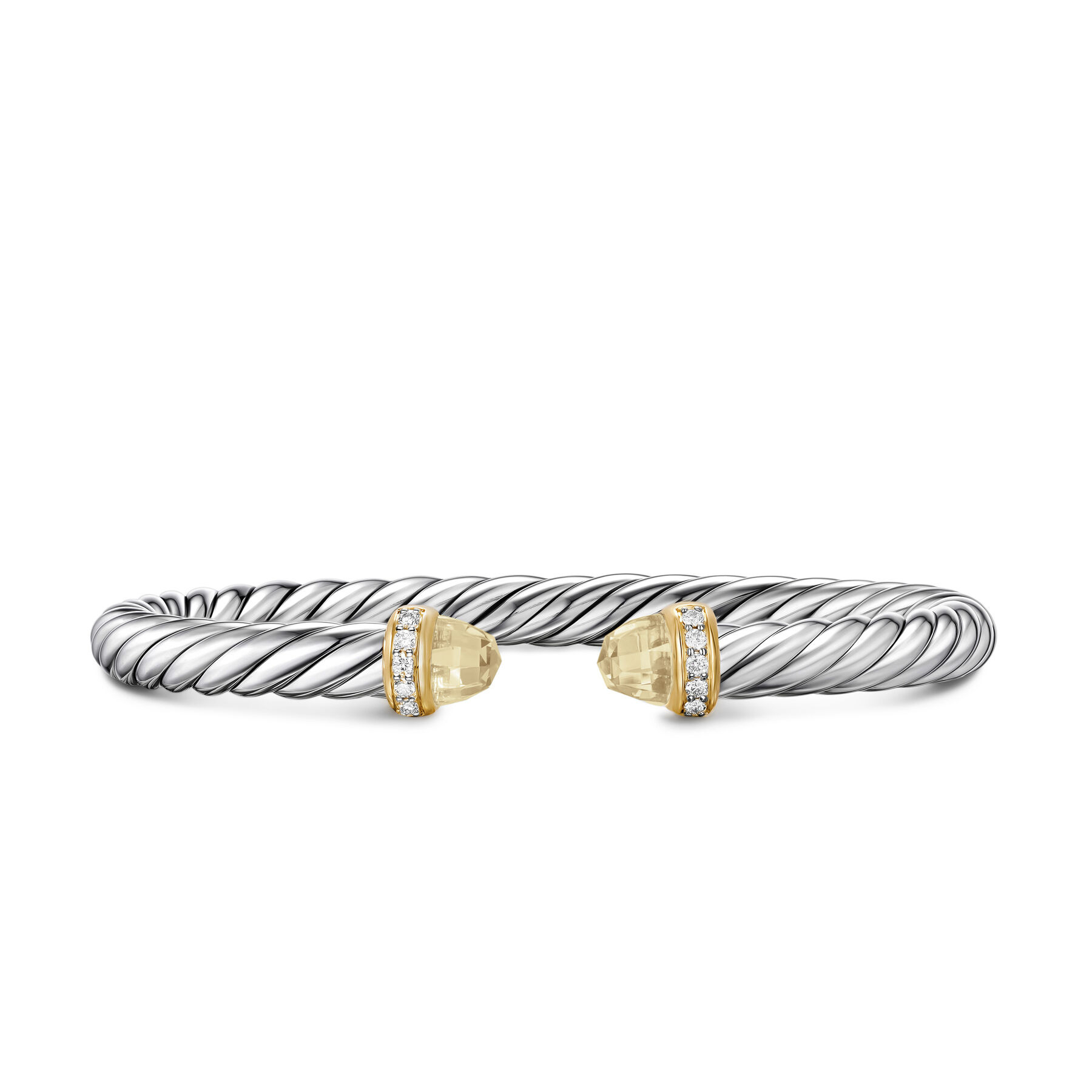 David Yurman Cable Flex Bracelet in Sterling Silver with 14K Yellow Gold Champagne Citrine and Diamonds 6mm - Small