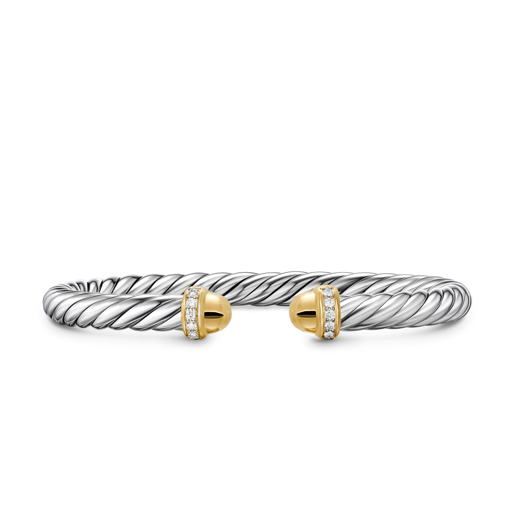 David Yurman  Cable Flex Bracelet in Sterling Silver with 14K Yellow Gold Domes and Diamonds  6mm - Large