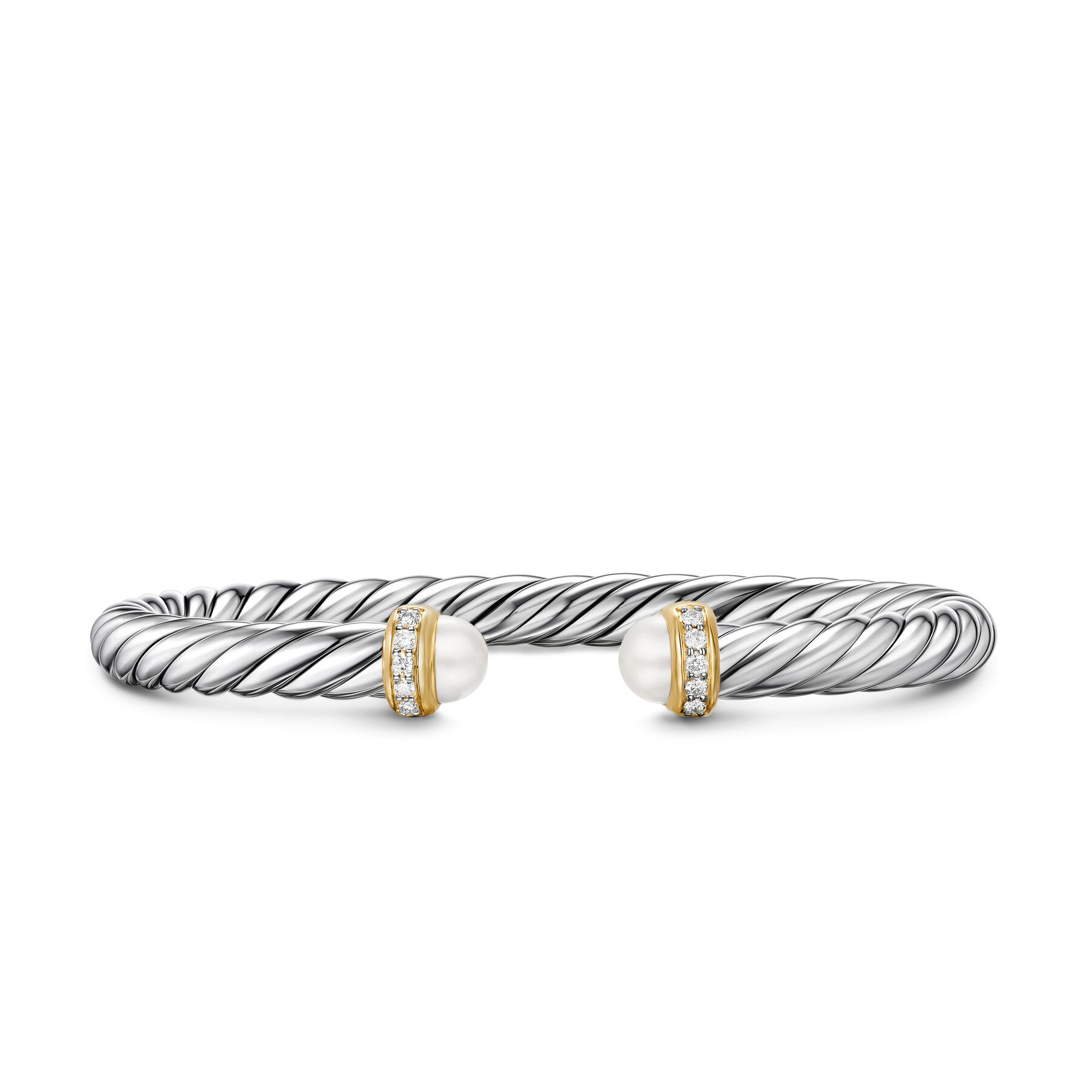 David Yurman Cable Flex Bracelet in Sterling Silver with 14K Yellow Gold Pearls and Diamonds 6mm - Small