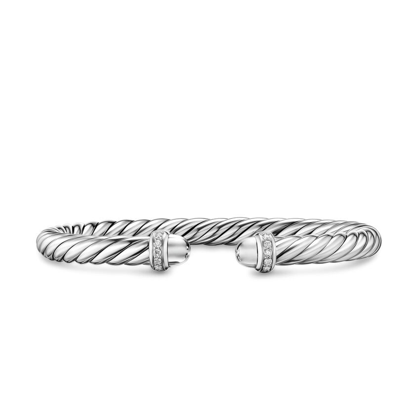 David Yurman Cable Flex Bracelet in Sterling Silver with Diamonds 6mm - Small