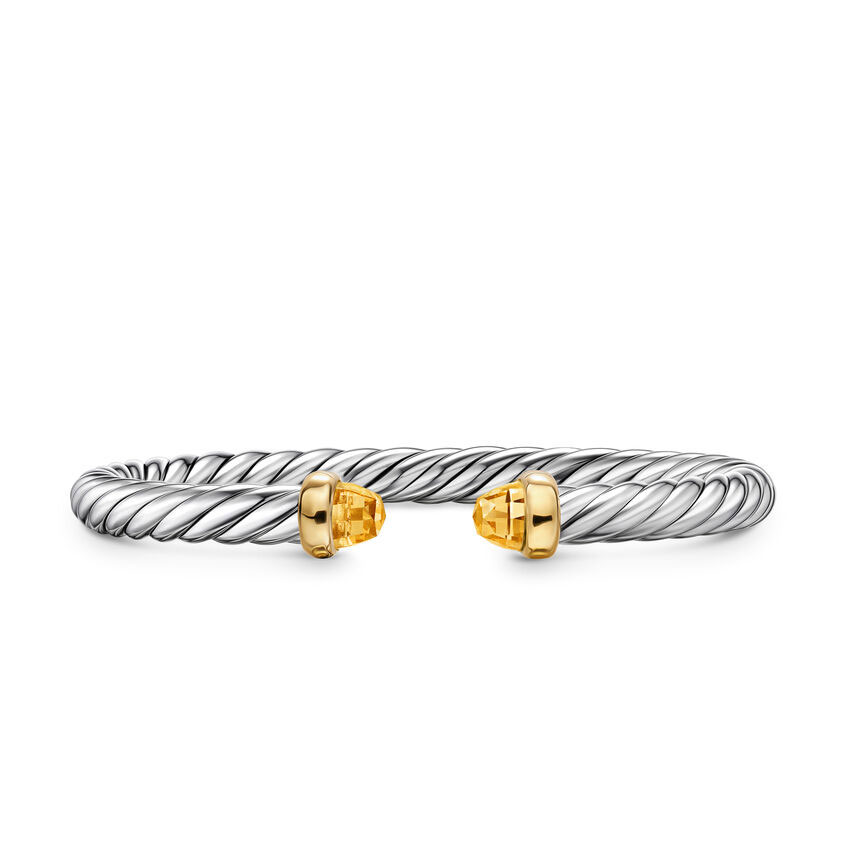 David Yurman  Cable Flex Bracelet in Sterling Silver with 14K Yellow Gold and Citrine  6mm - Small