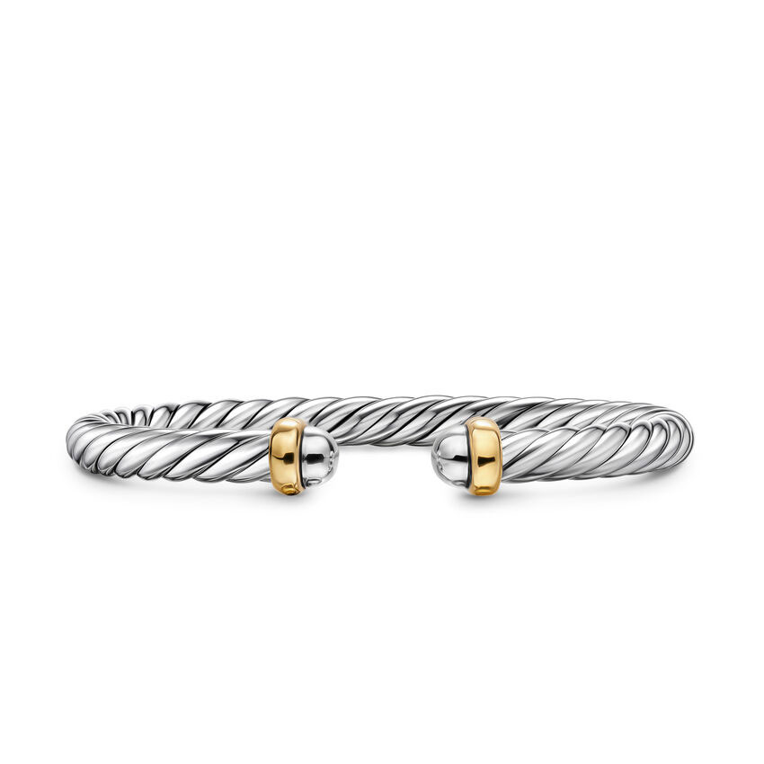 David Yurman  Cable Flex Bracelet in Sterling Silver with 14K Yellow Gold  6mm - Large