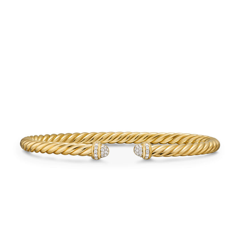 David Yurman Cablespira Flex Bracelet in 18K Yellow Gold with Diamonds 4mm - Medium