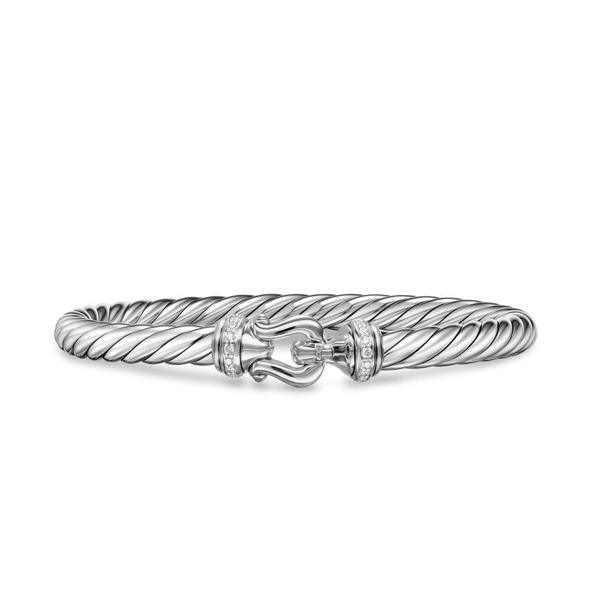 David Yurman Cable Flex Buckle Bracelet in Sterling Silver with Diamonds 6mm - Small