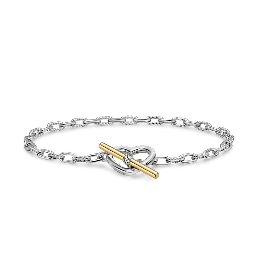 David Yurman  DY Madison Heart Toggle Chain Bracelet in Sterling Silver with 18K Yellow Gold  3mm - Medium