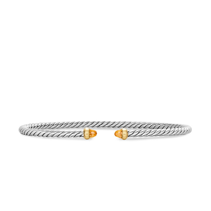 David Yurman Micro Cable Flex Bracelet in Sterling Silver with 14K Yellow Gold and Citrine 2.6mm - Small