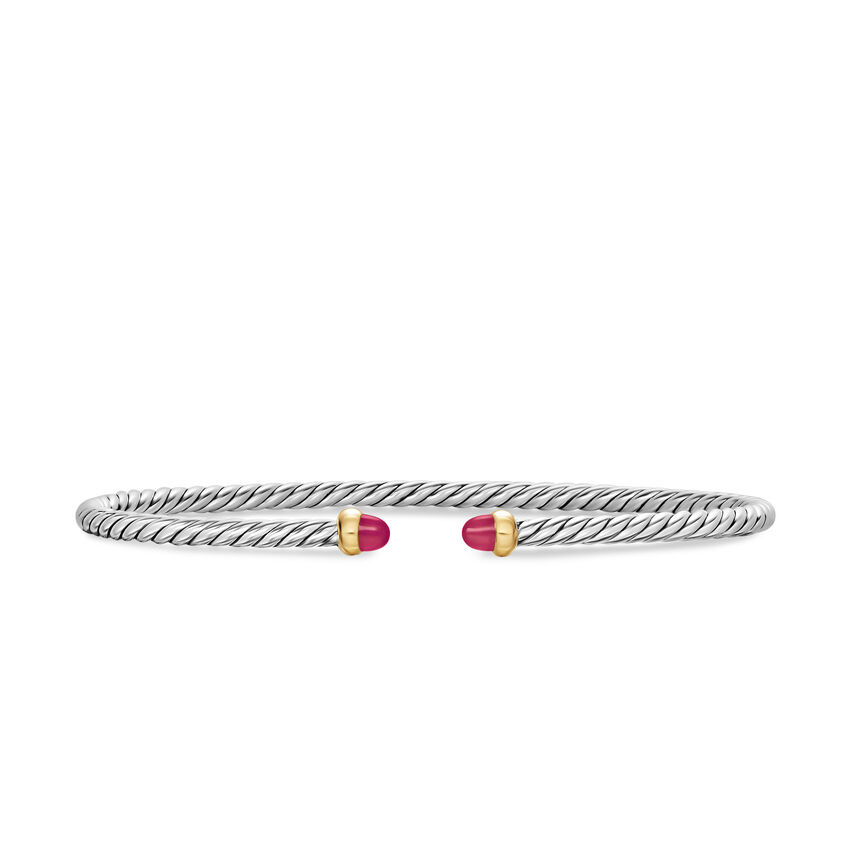 David Yurman  Micro Cable Flex Bracelet in Sterling Silver with 14K Yellow Gold and Rubies  2.6mm - Small