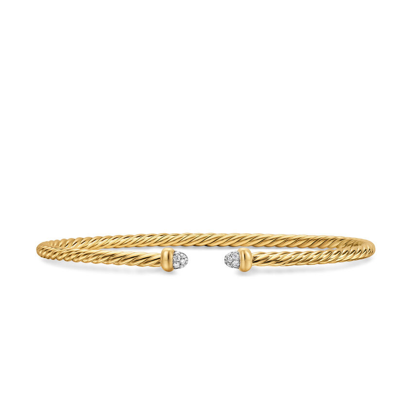 David Yurman  Micro Cablespira Flex Bracelet in 18K Yellow Gold with Diamonds  2.6mm - Medium