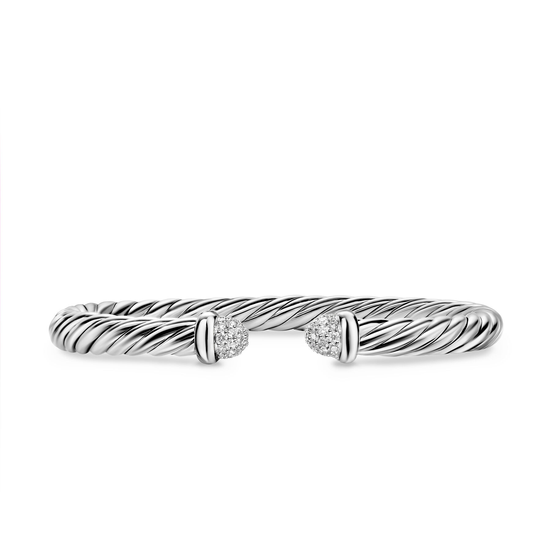 David Yurman Cable Flex Bracelet in Sterling Silver with Pave Diamond Domes 6mm - Medium